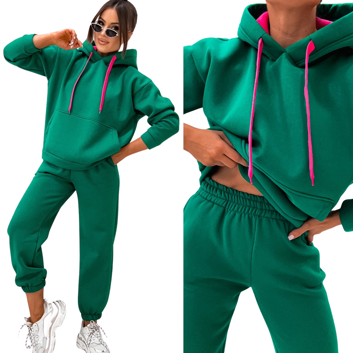 Zateplený bavlněný teplákovka dámský Elegantní Teplákovka dámský 82143 zelený L/XL