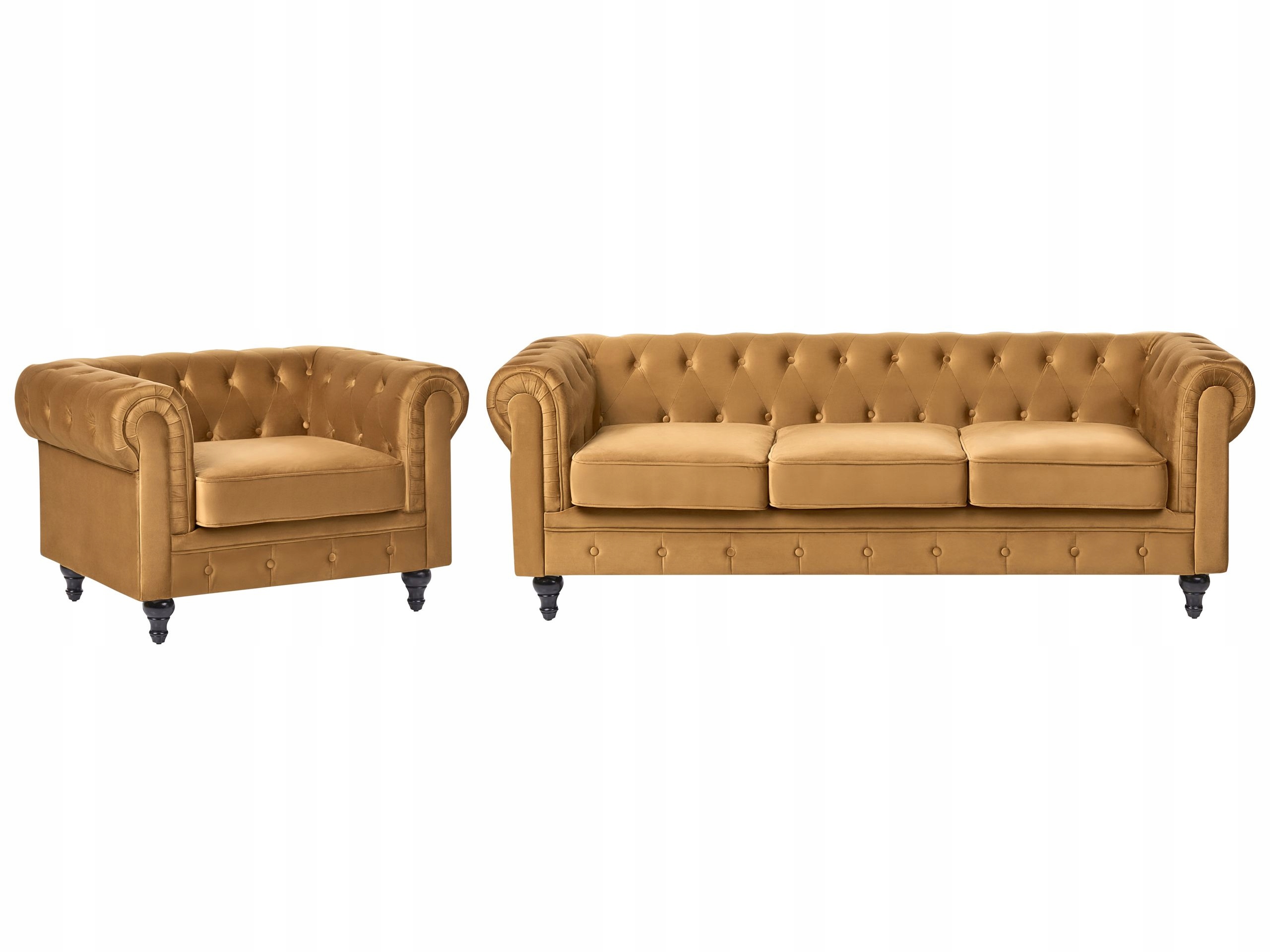 Komplet do salonu sofa fotel welur złoty