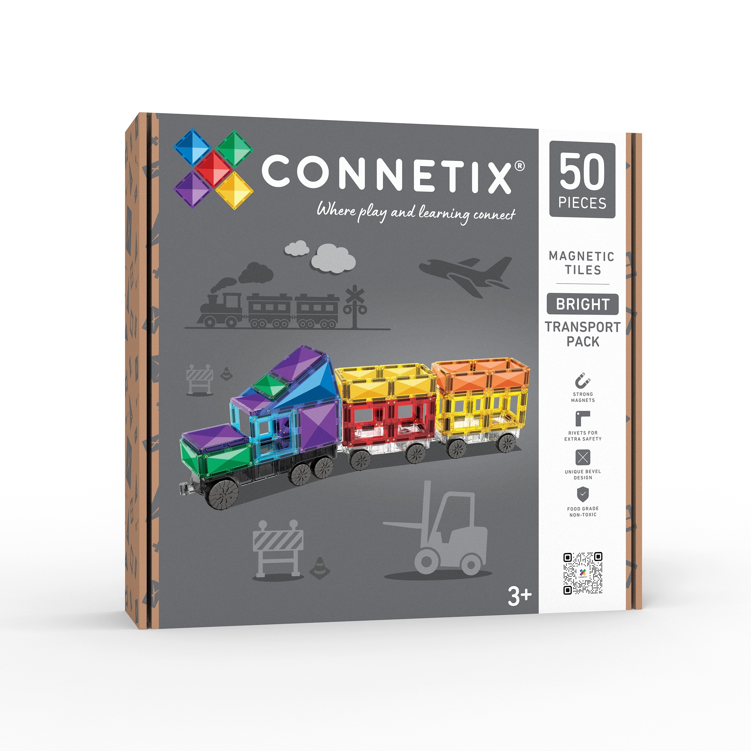 Klocki magnetyczne Bright Transport Pack 50 el. Connetix pociag