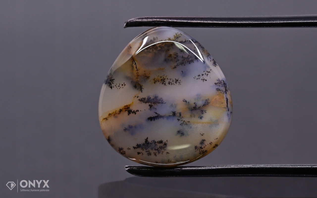 Dendritový achát z Kazachstánu konvexní plaketa slza