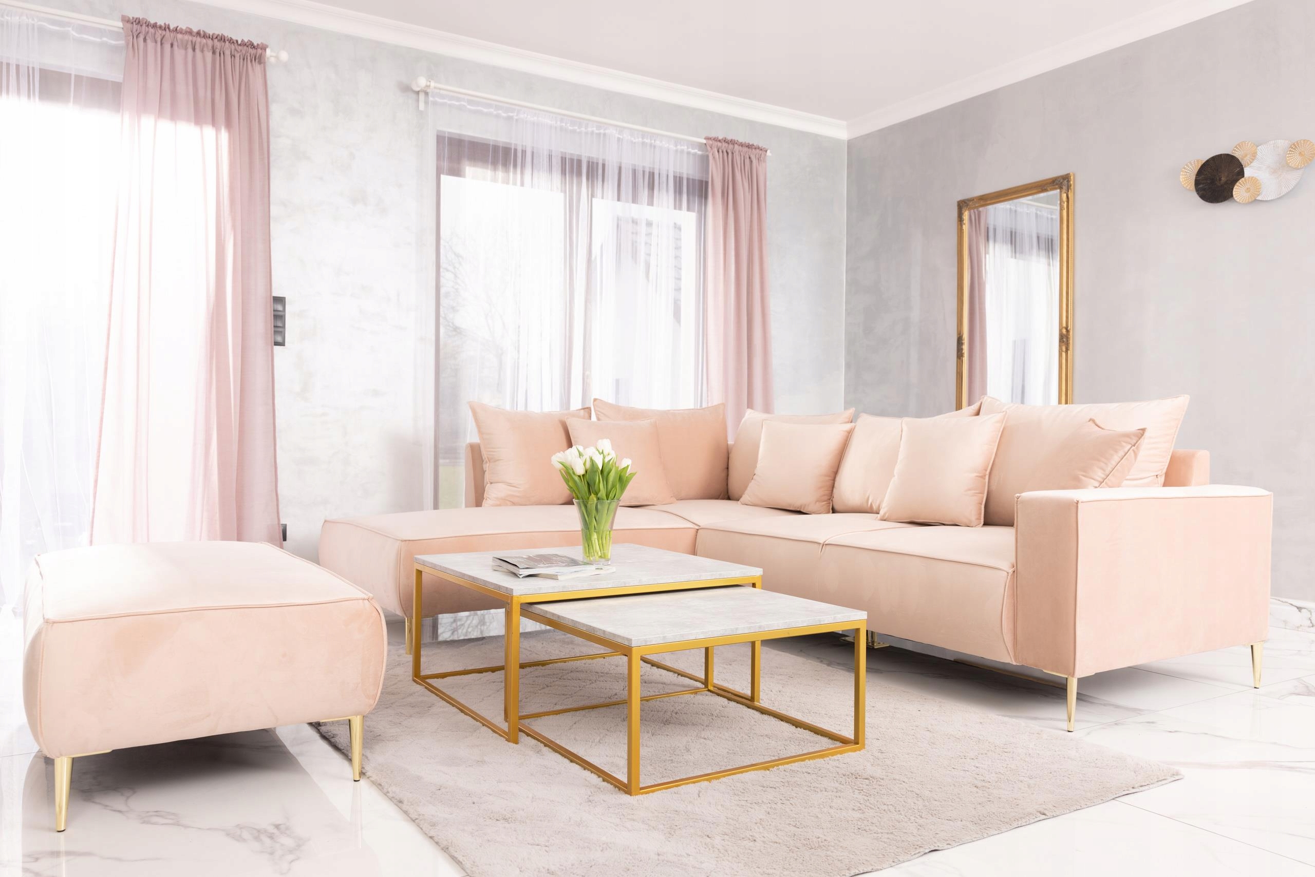 Rohová Sedací Souprava Rohová Sedačka Monte Rosegold Nožičky 15 cm