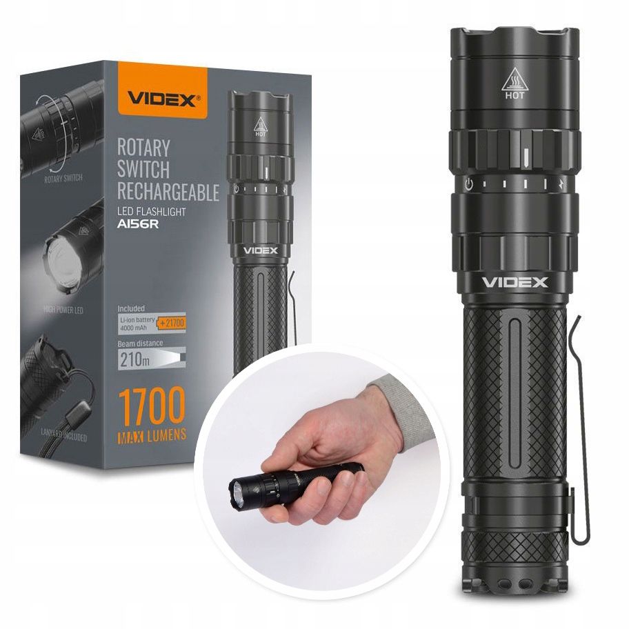 Latarka taktyczna Led Videx wodoodporna akumulatorowa Usb-c 20W 1700lm IP68