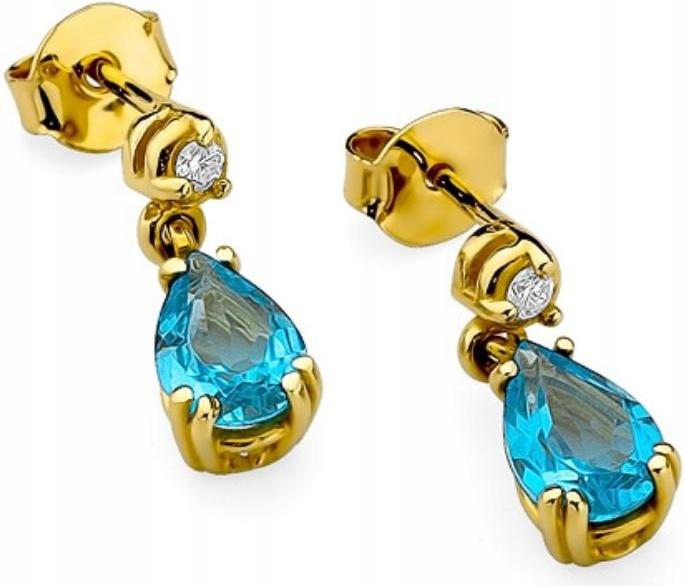 Zlaté náušnice 585 topaz a diamanty tyčinky 1,60 g 14k pro ni