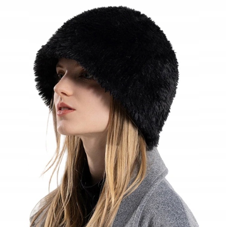 KAPELUSZ DAMSKI ZIMOWY BUCKET HAT OCIEPLANY PLUSZOWY