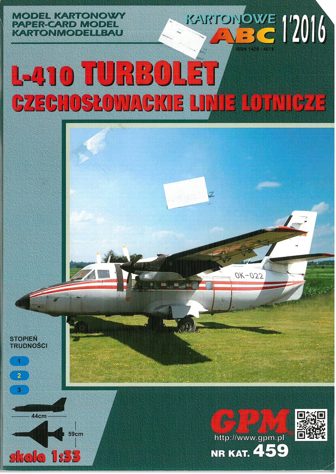 GPM 459 L-410 Turbolet Czechosłowackie Linie Lotnicze model kartonowy