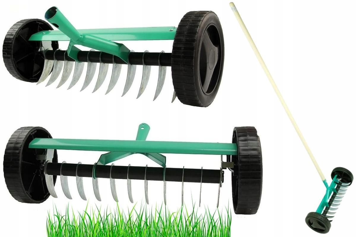 AERATOR WERTYKULATOR RĘCZNY na kółkach do TRAWY trawnika + TRZONEK KÓŁKA