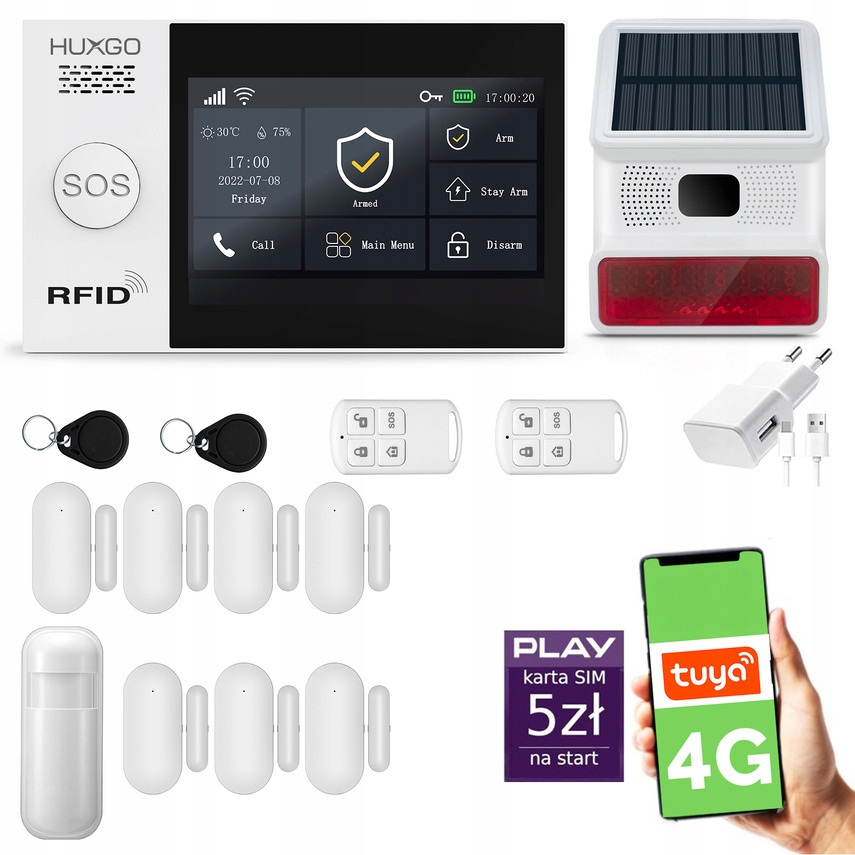 Bezdrôtový alarm WiFi Gsm 4G, Tuya, alarmová sada Huxgo HXA007 4G