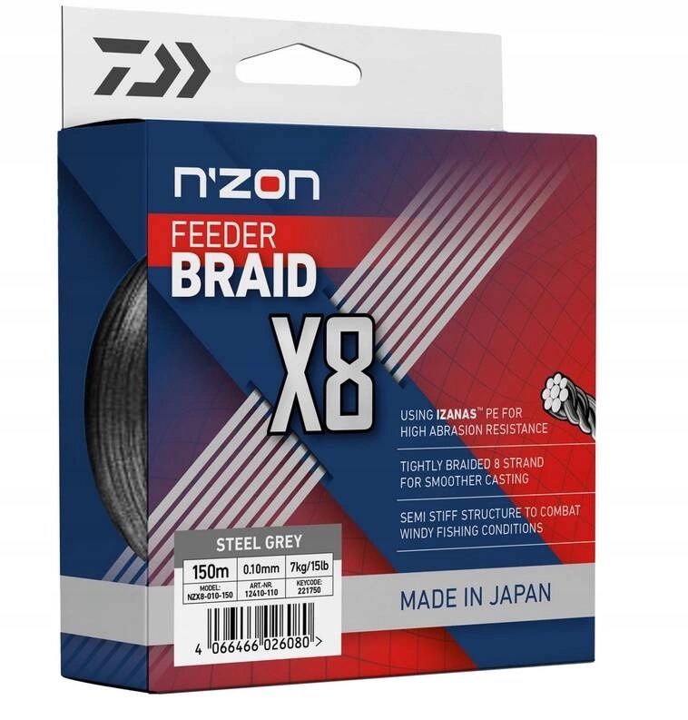 Plecionka Daiwa N'zon X8 Braid 0.10mm 300m 7kg Steel Gray