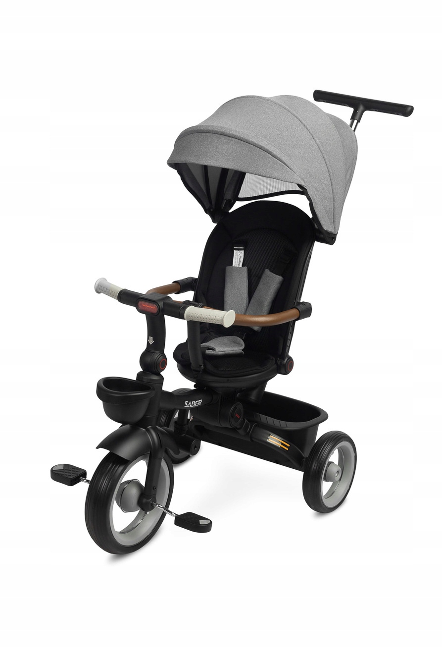 DZIECIĘCY OBRACANY ROWEREK TRÓJKOŁOWY PCHACZ JEŹDZIK ROWER SPACERÓWKA SZARY