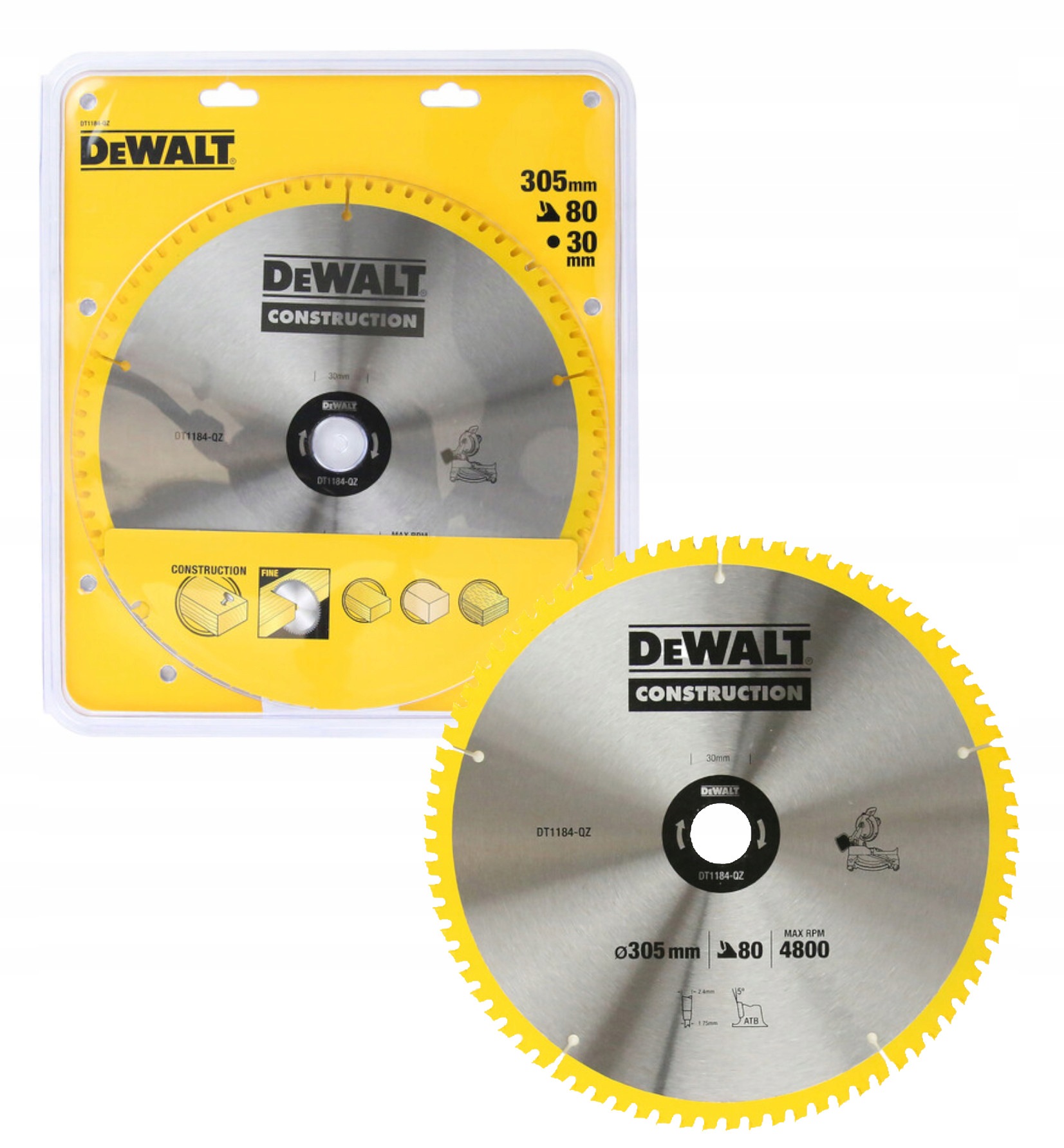 DeWALT piła tarczowa do drewna 305/ 30/ 2,41 mm 80 zębów DT1184