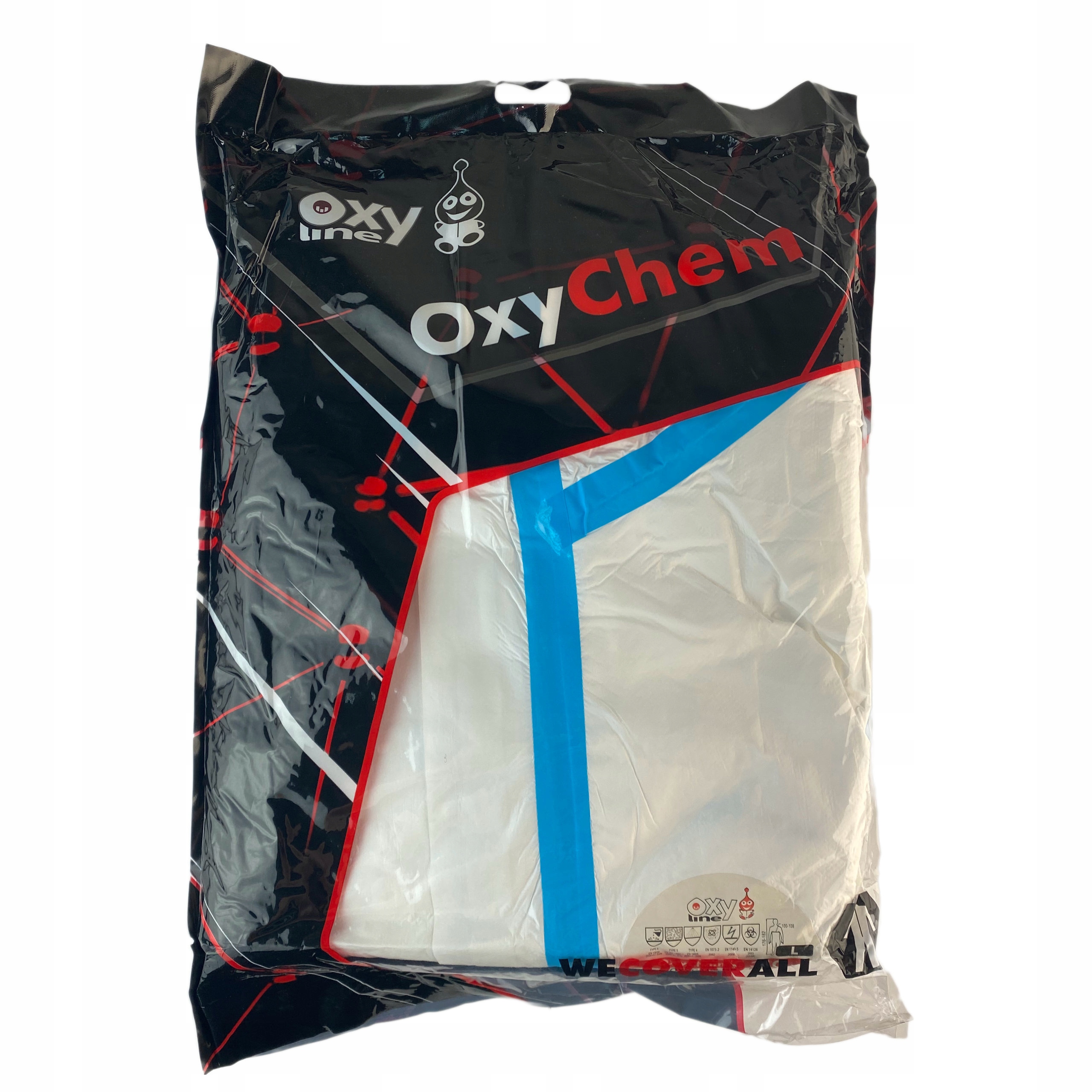 KOMBINEZON OCHRONNY TYP 4 5 6 kat 3 OXYCHEM wełna lakiery opryski roz 2XL Cechy dodatkowe posiada kaptur rozpinany ściągacz na nogawkach ściągacz na rękawach ściągacz w pasie