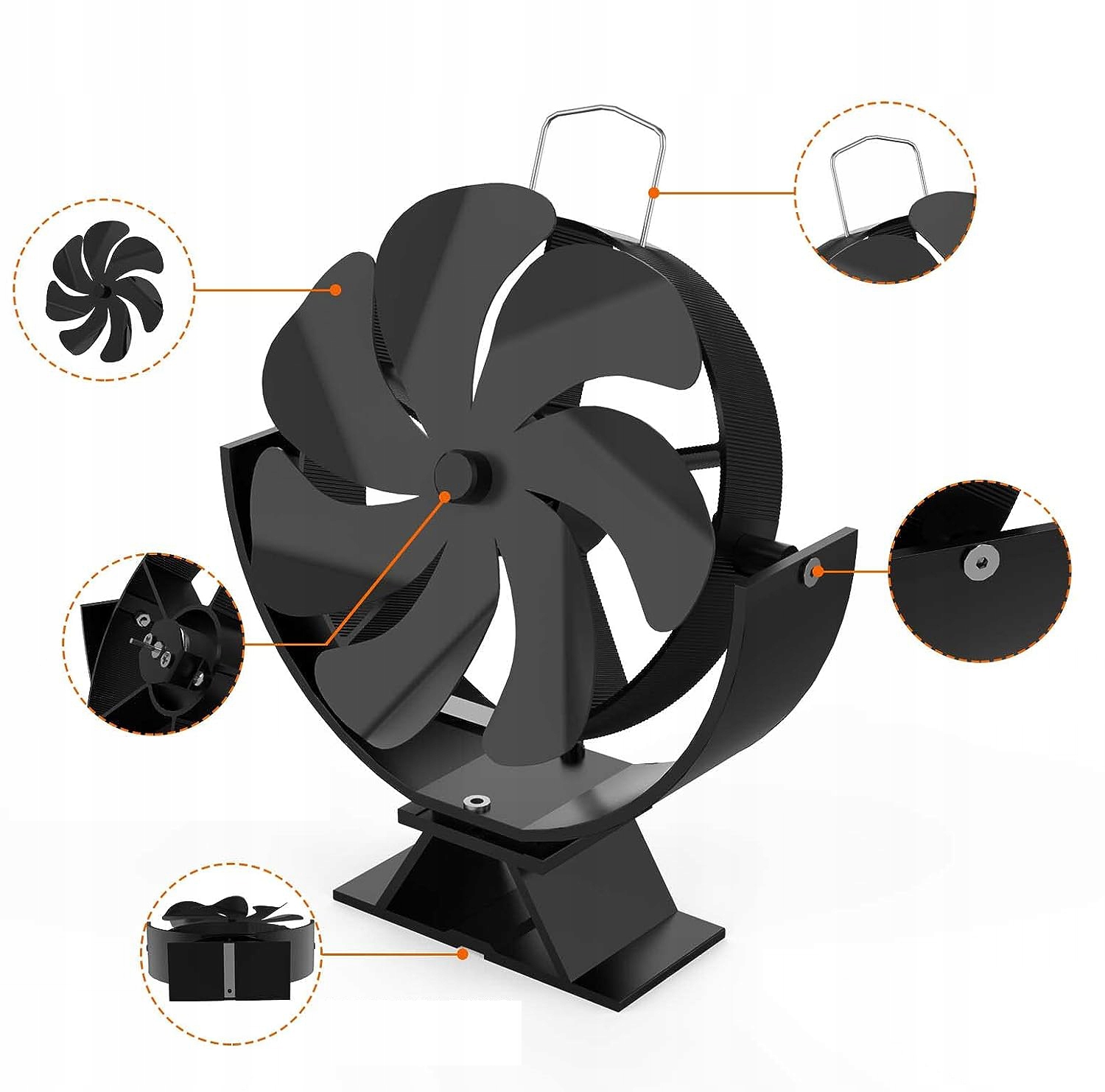 TERMOELEKTRYCZNY WENTYLATOR KOMINKOWY WENTYLATOR PIECA ELEKTRYCZNY ZASILANY CIEPŁEM 7 ŁOpatek CICHY Stan opakowania oryginalne