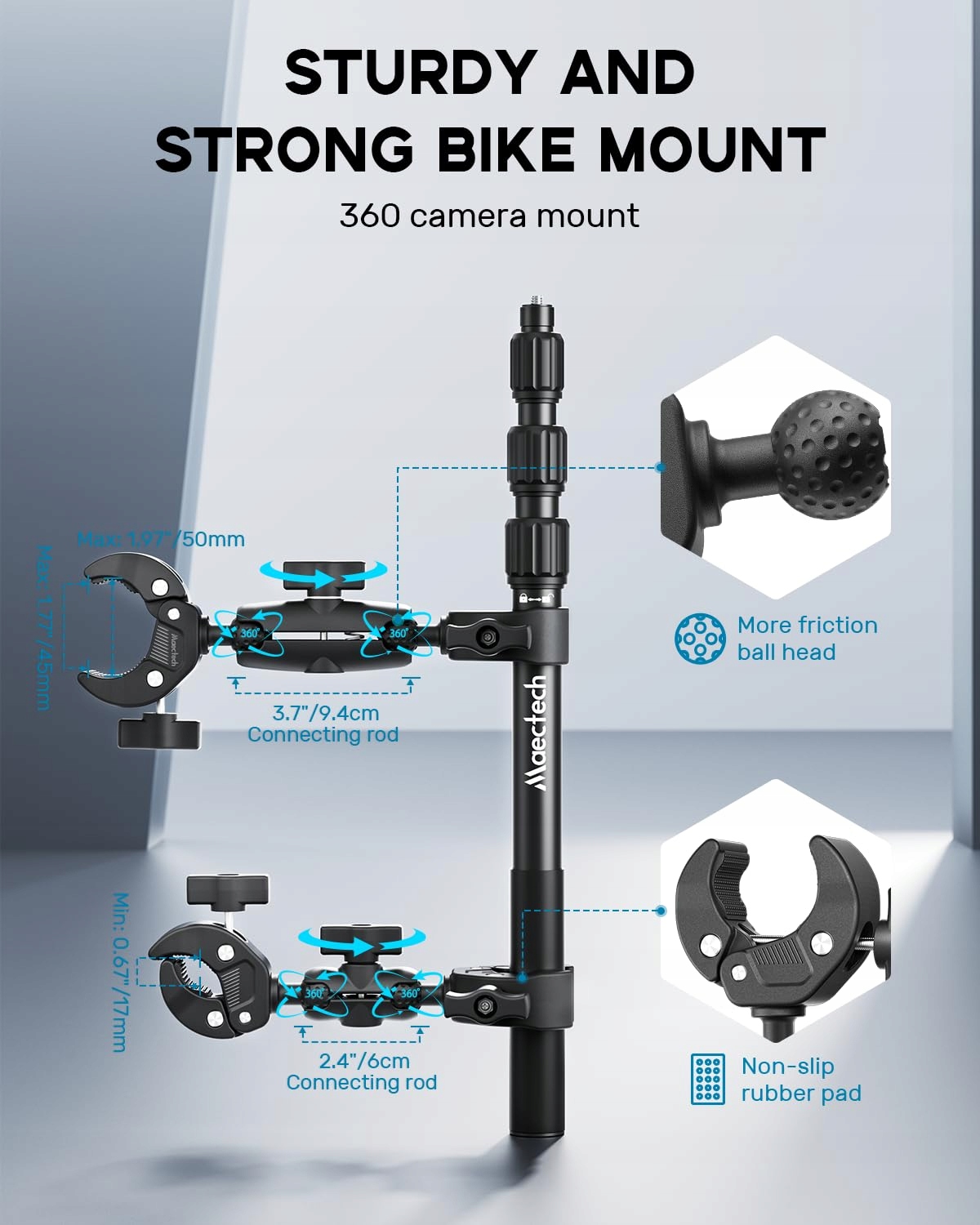 Uchwyt Motocyklowy Do Insta360 X5 X4 X3 GoPro DJI Na Kierownicę MAECTECH — miniatura 3