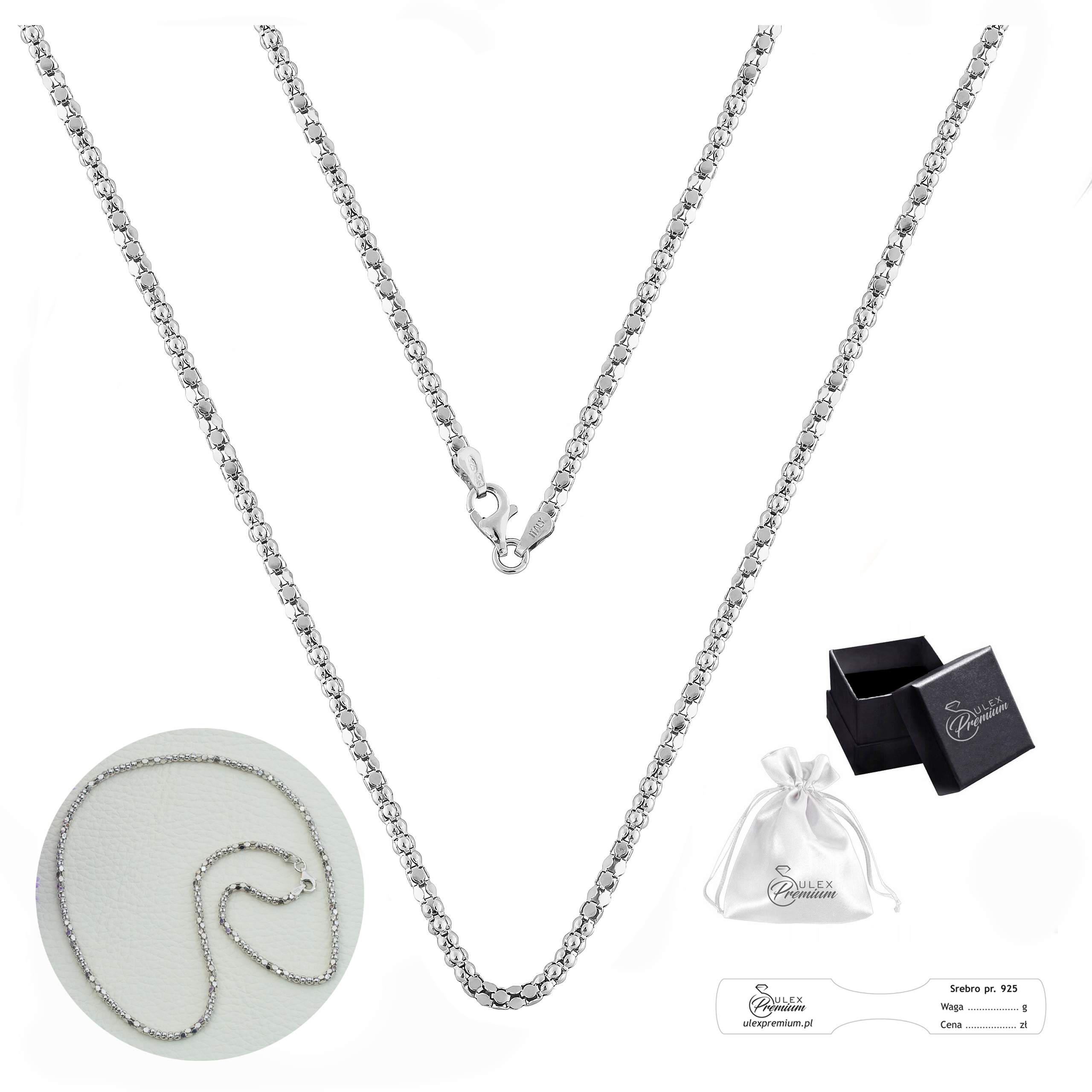 Stříbrný Řetízek 925 Pánský rhodiovaný popcorn Coreana 55 cm x 2,0 mm