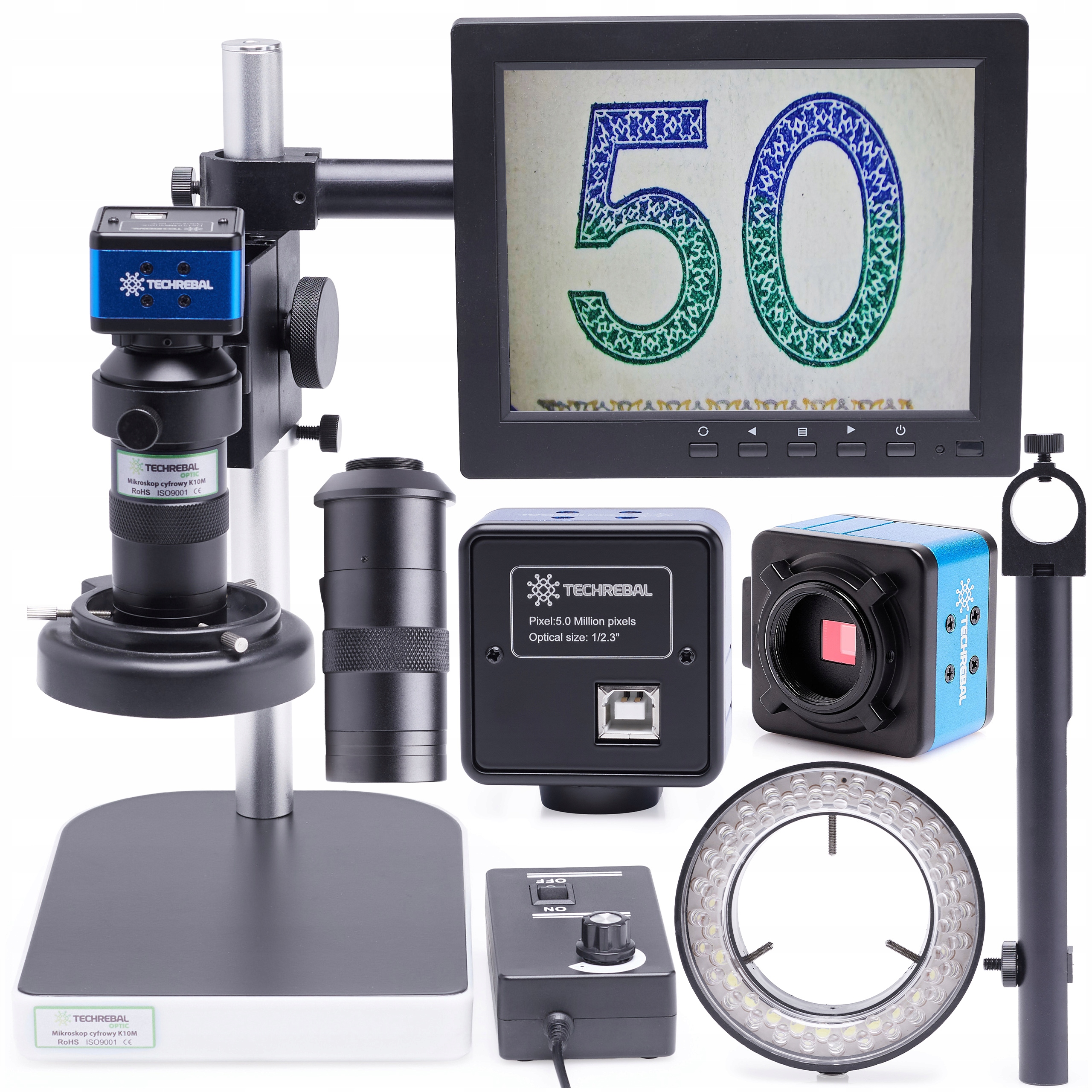 Digitální Mikroskop K10M Kamera 5MP Usb Displej 8 Palců 56X Led Techrebal