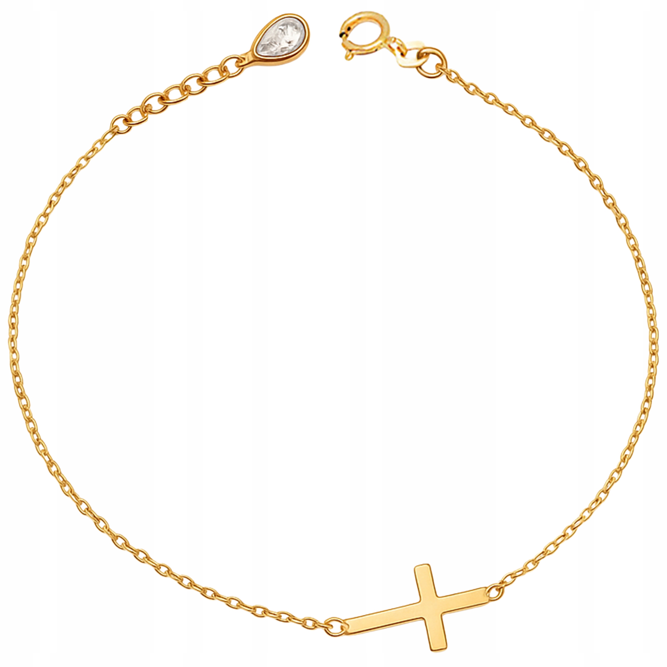 Zlatý náramek celebrit 585 křížek zirkon s křížkem dárek 14k