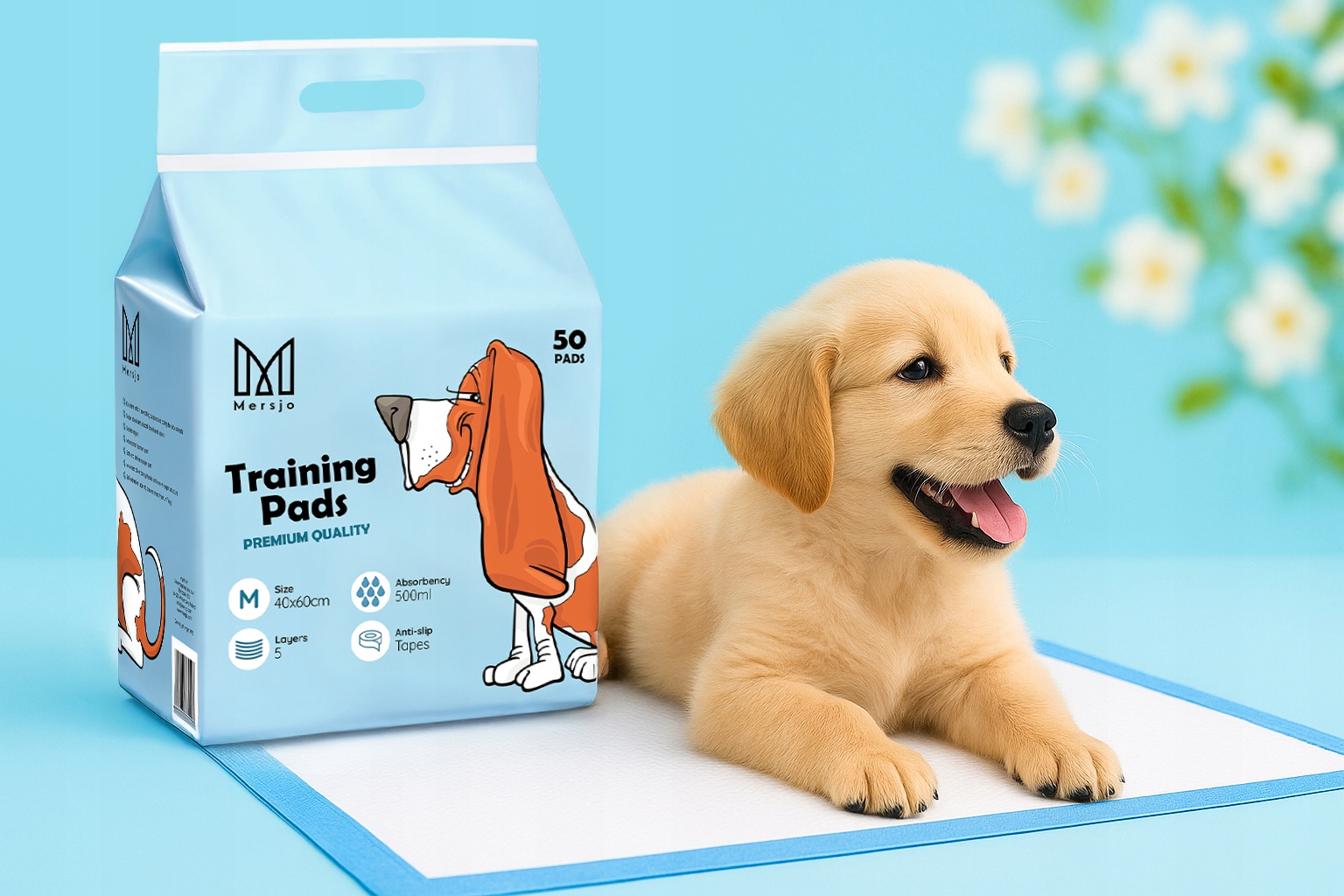 PODKŁADY HIGIENICZNE chłonne MATY DLA PSA nauka sikania MERSJO 90x60 50szt Szerokość 60 cm