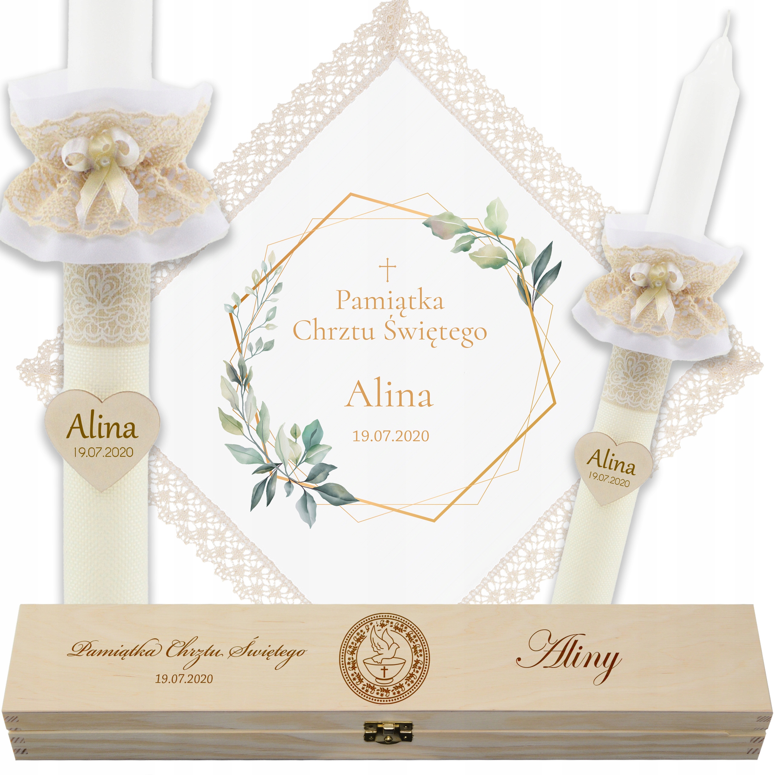 

Świeca Eko Na Chrzest+pudełko Eko+szatka Chrztu Ke