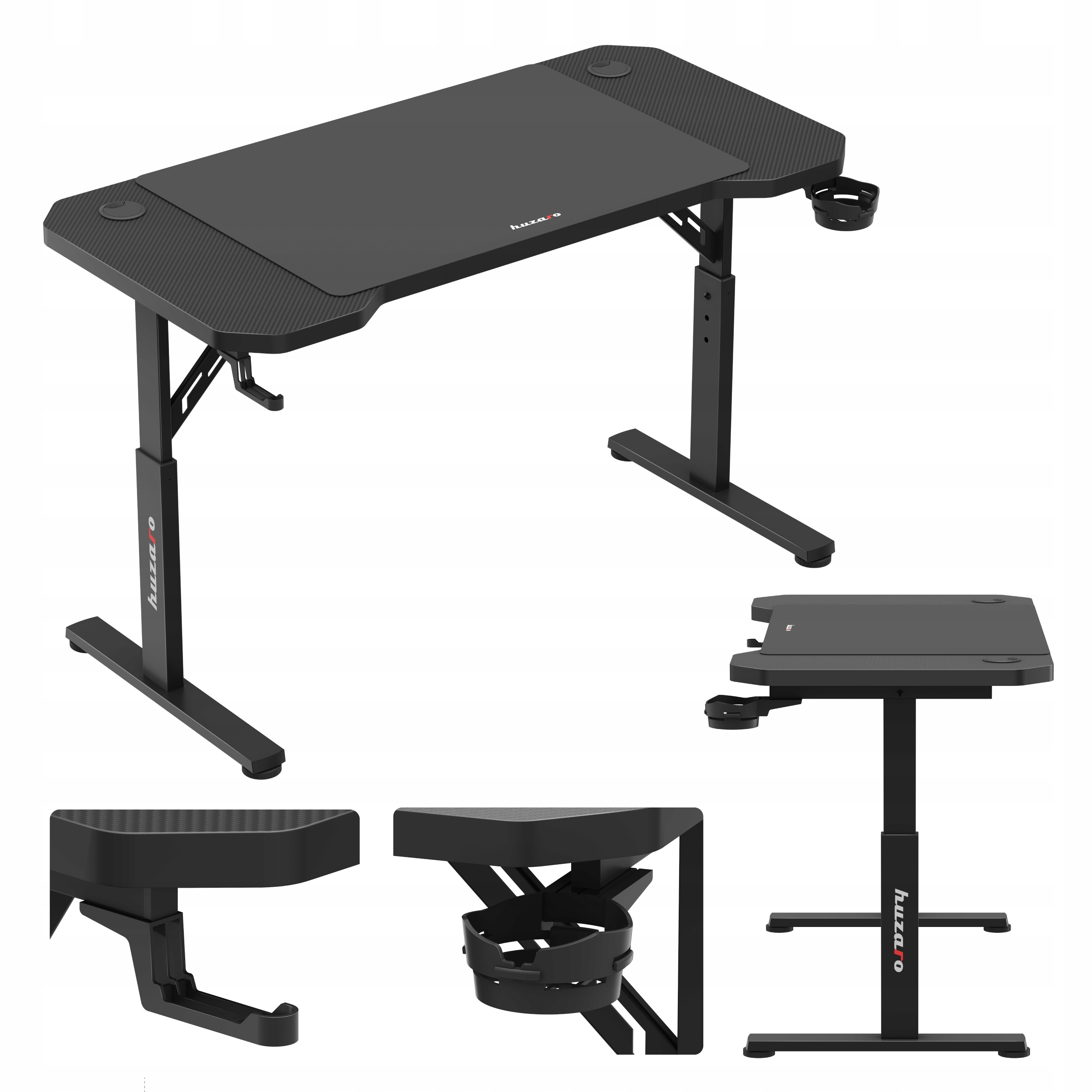 Herní stůl Huzaro černý, nastavitelný, 120 x 60 cm podložka na stůl