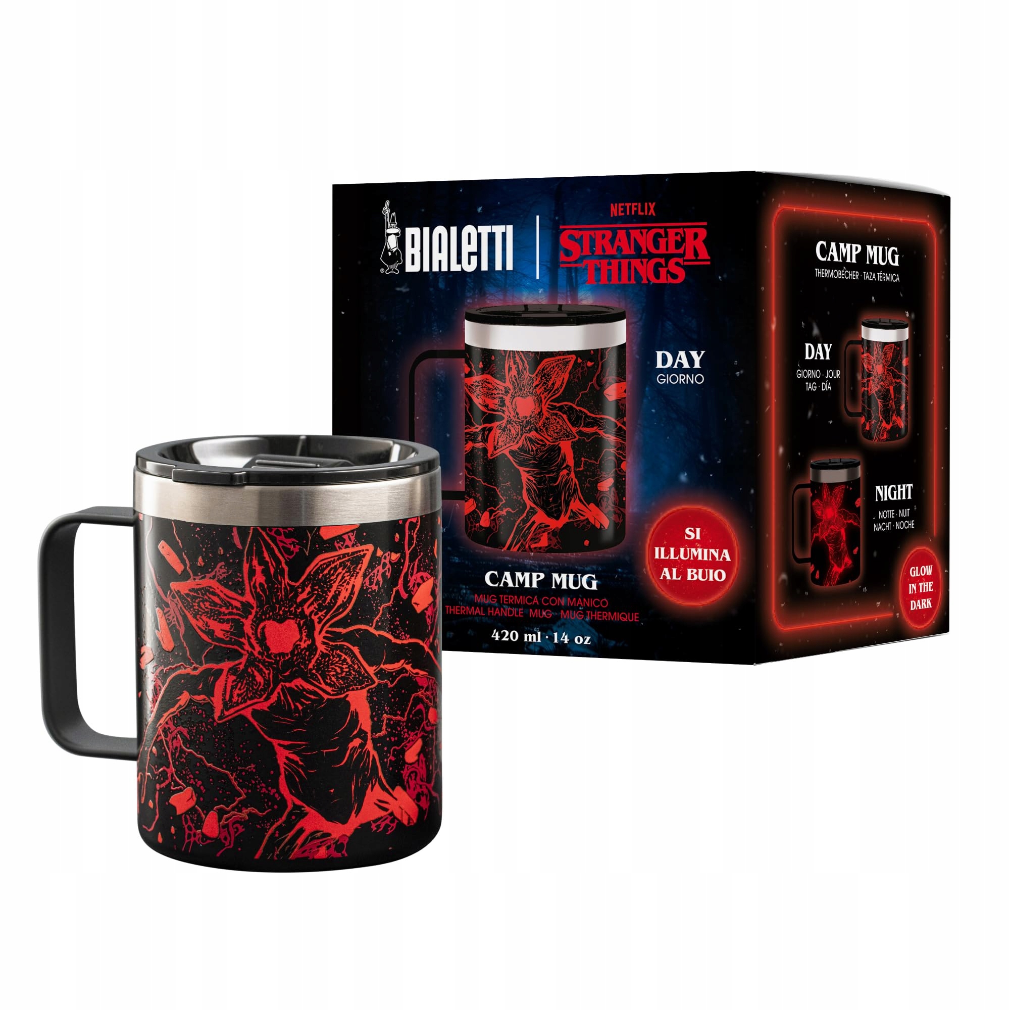 Bialetti Termohrnek Stranger Things 420 ml Svítí ve tmě Červený