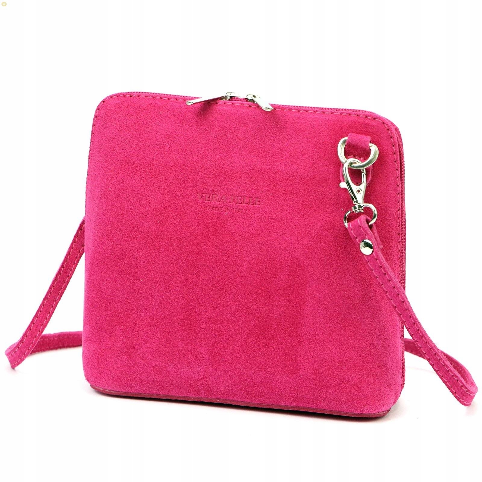 Kožená Semišová Dámská Kabelka Vera Pelle Kabelka Přes Rameno Italská Fuchsiová Kůže