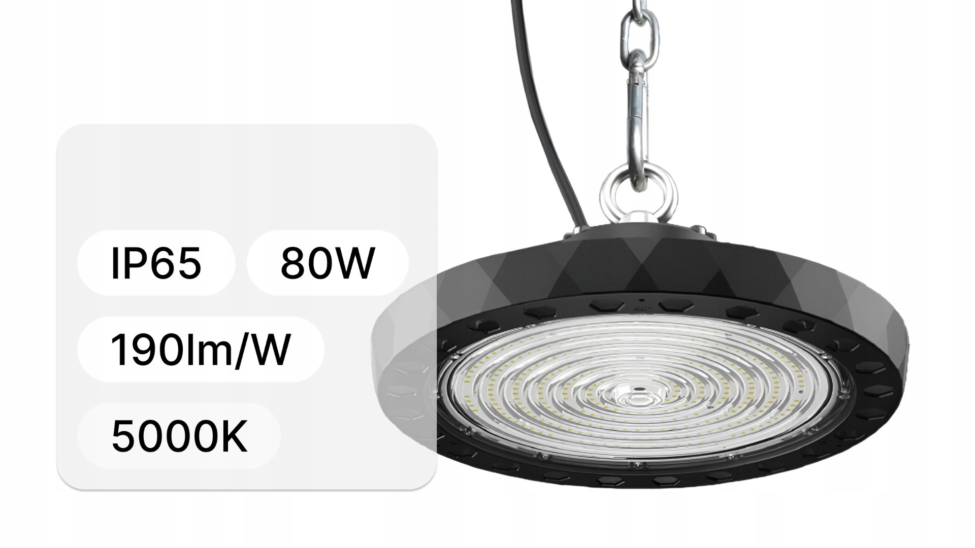 Průmyslové Svítidlo Highbay Twist 80W 190lm/W 5000K CRI>70 60-90-120st IP65 IK08