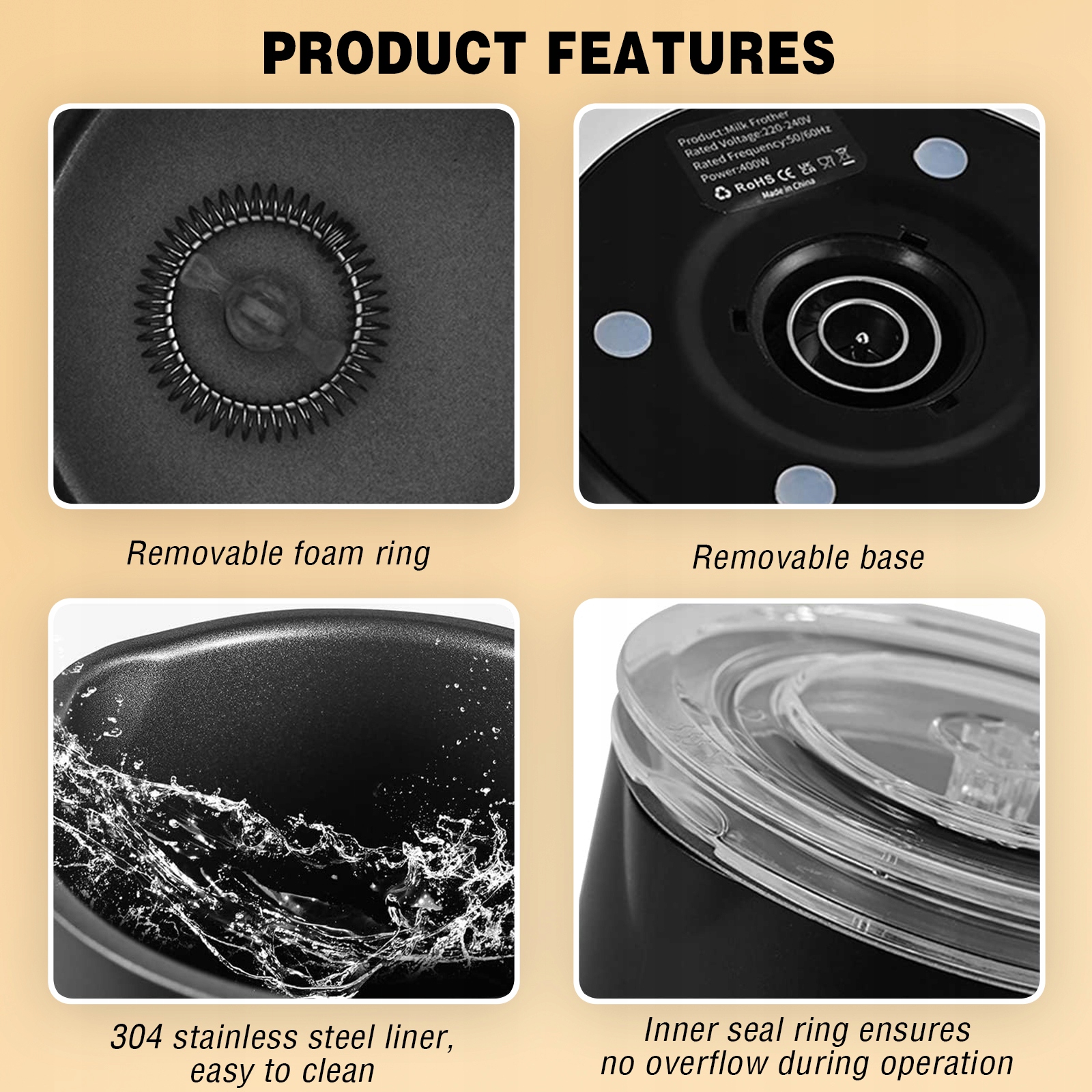NEKIT Elektryczny Spieniacz Do Mleka Podgrzewacz Latte 4W1 Black Rodzaj dzbankowy