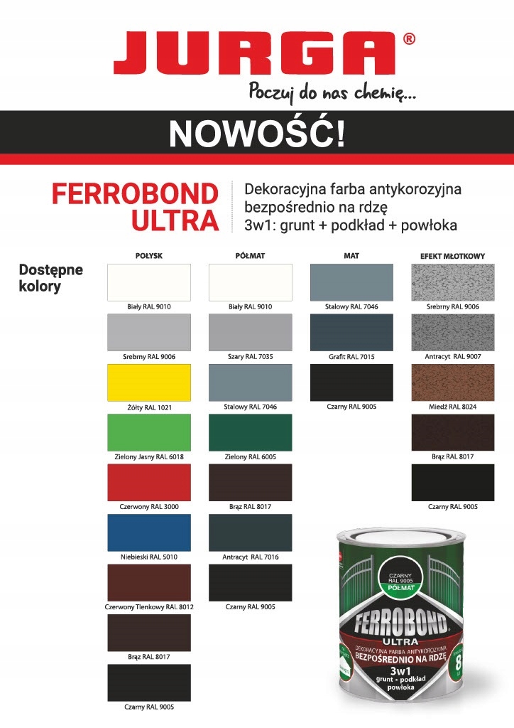 JURGA FERROBOND краска для ржавчины белый ПОЛУМАТ 0,7 л упаковка может