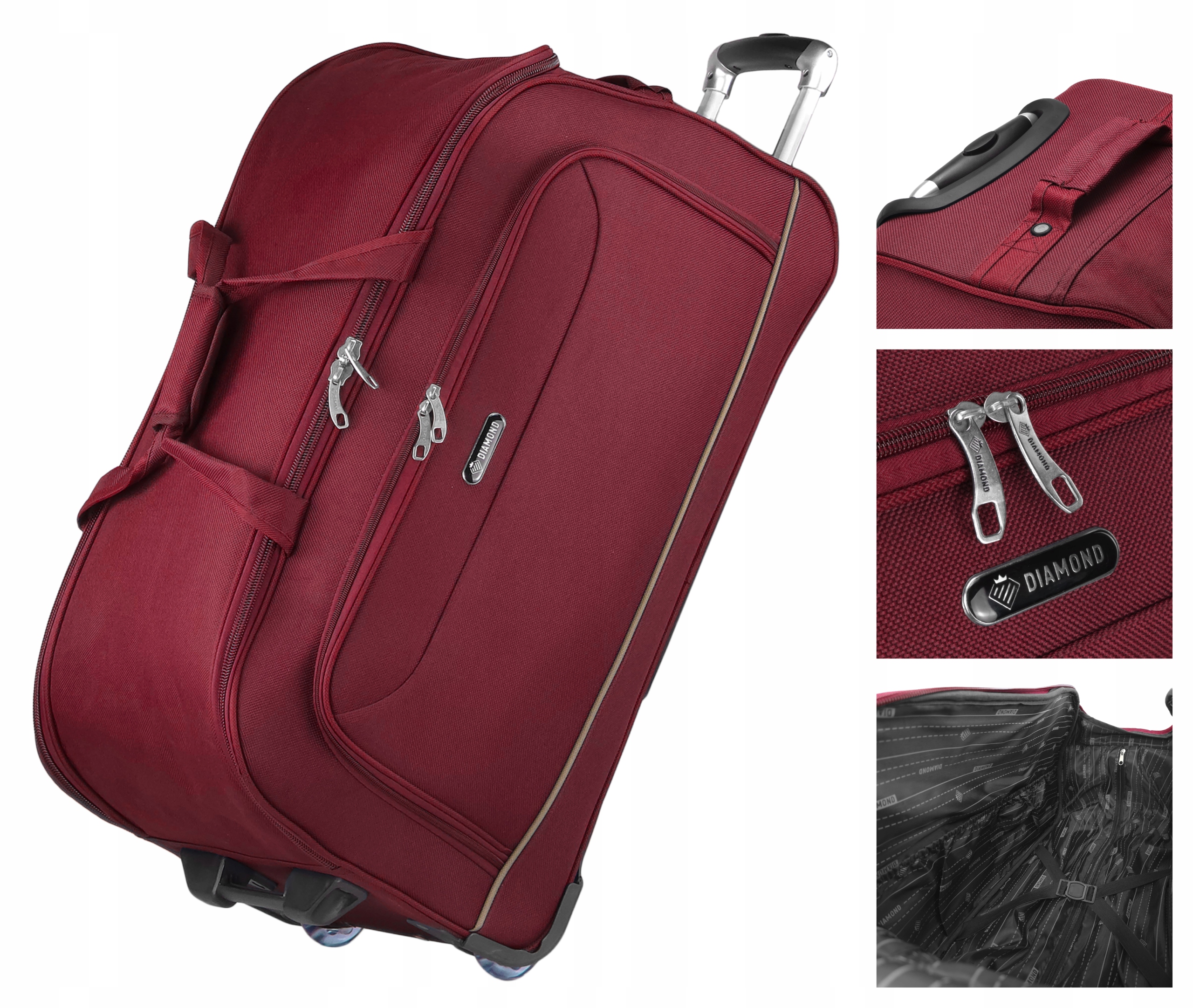 Velmi Velká Cestovní Taška Na Kolečkách XL, Kufr S Rukojetí, Červená Diamond