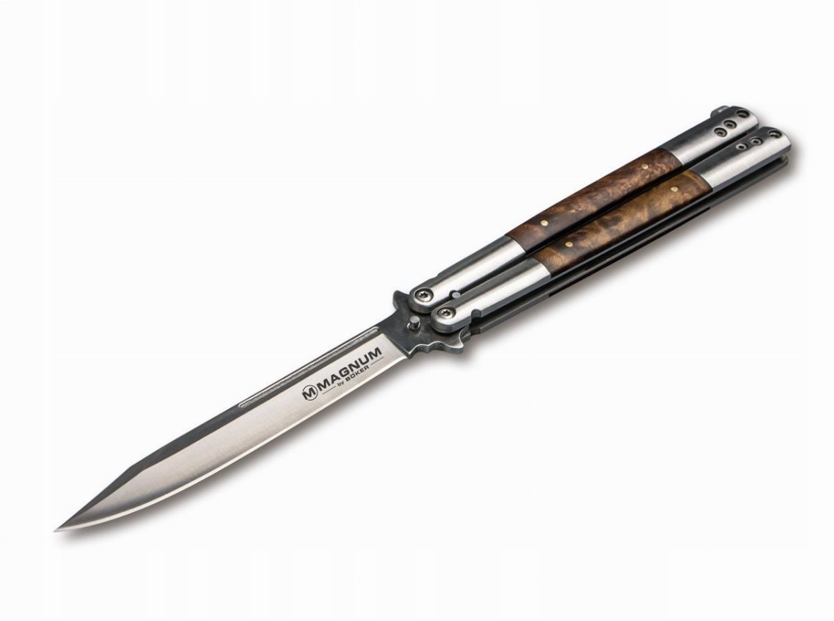 Boker Magnum Balisong Wood nůž motýlkový 12.5 cm 440A dřevo ocel