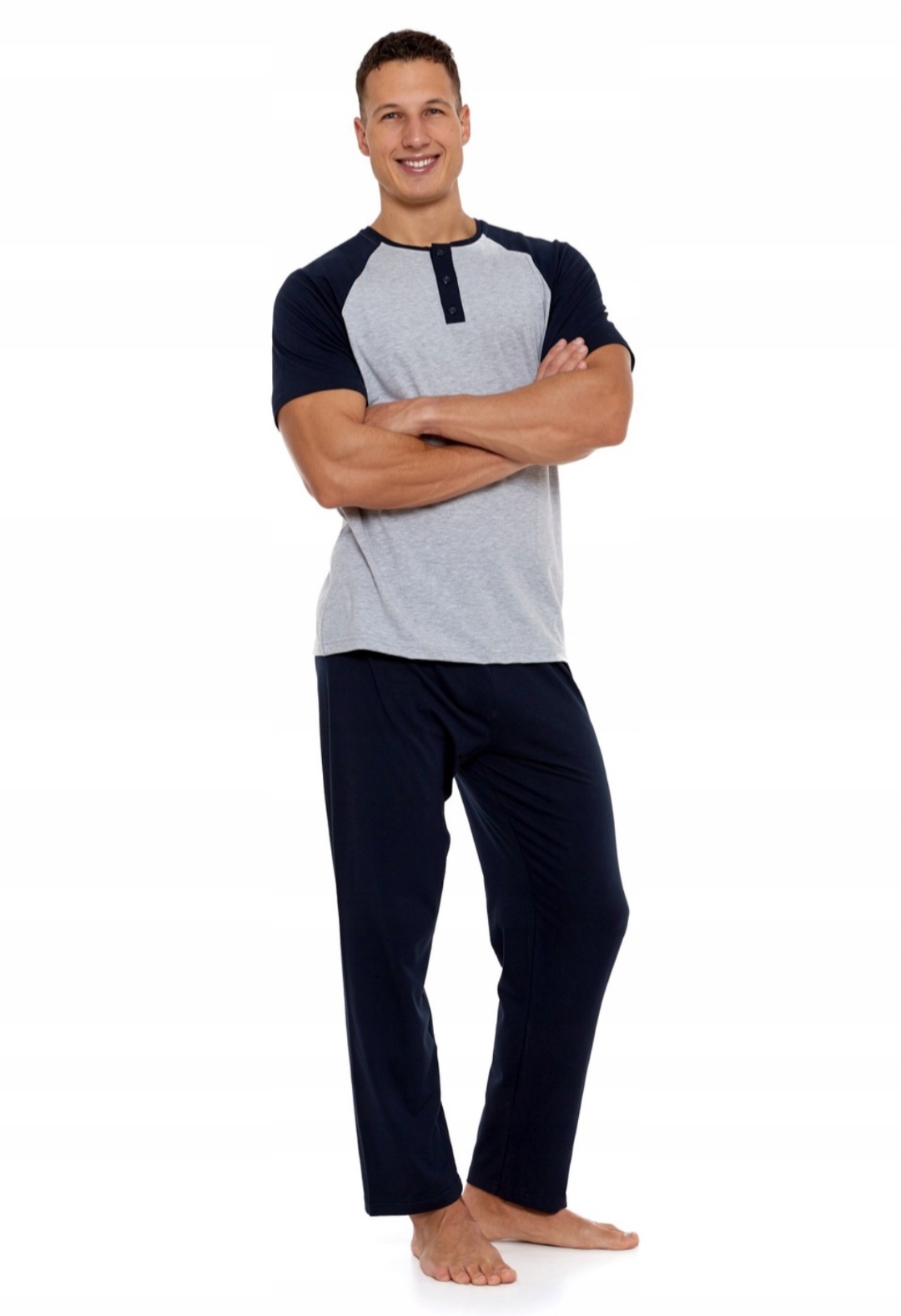 Pánské pyžamo Dlouhé kalhoty Krátký rukáv velké velikost 3XL