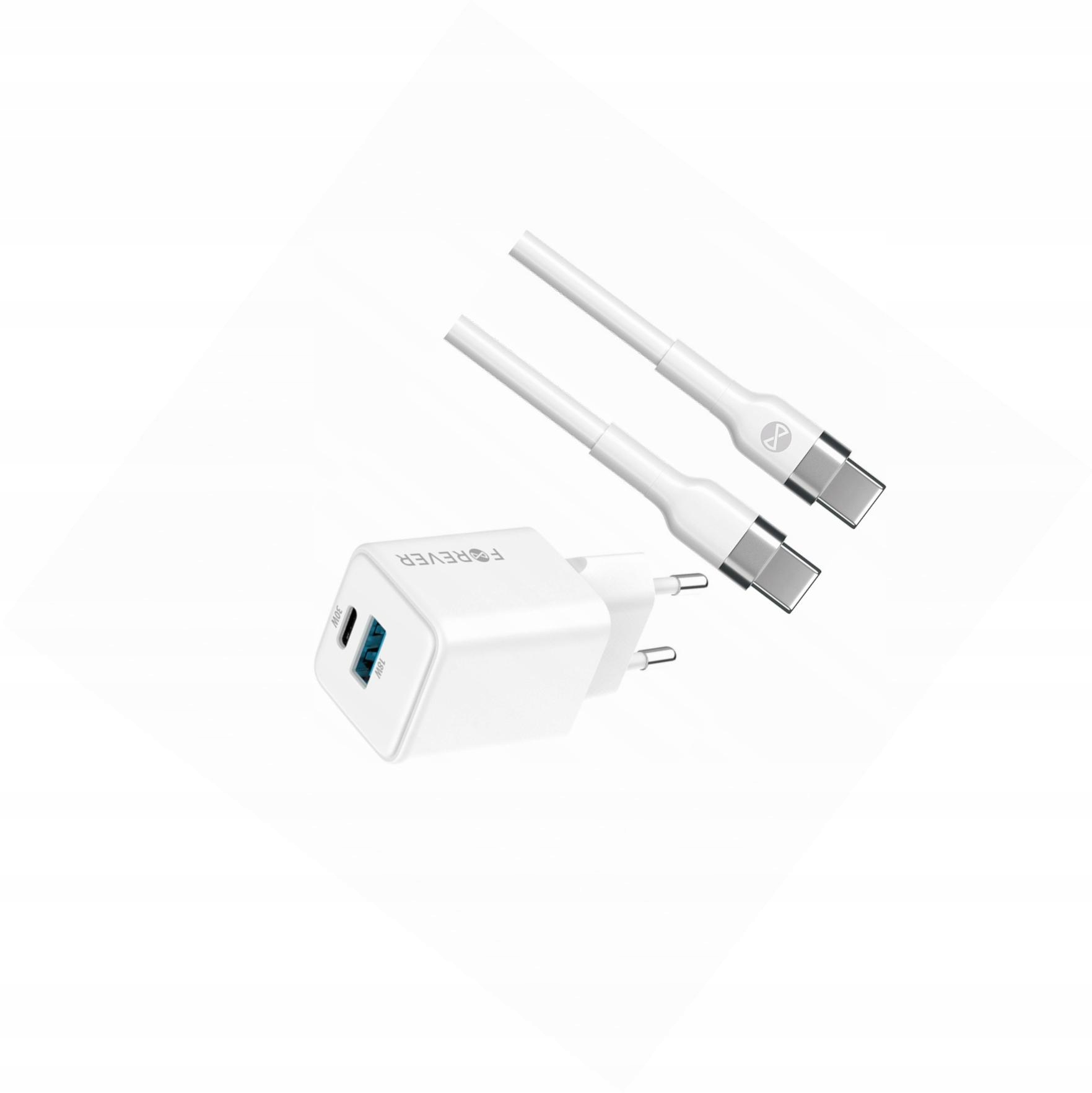 Szybka ładowarka GaN 30W 2 wejścia Usb i Usb-c z kablem do Samsung S24 Fe