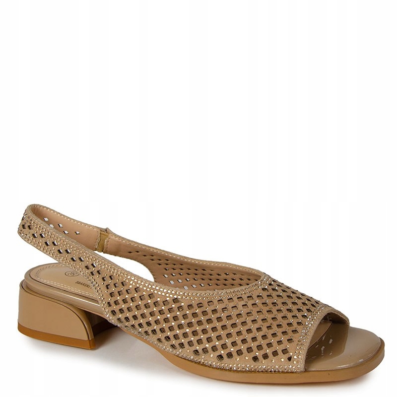 S.barski CR61-3131 Béžové Kožené Sandály Na Podpatku Bez Prstů 37