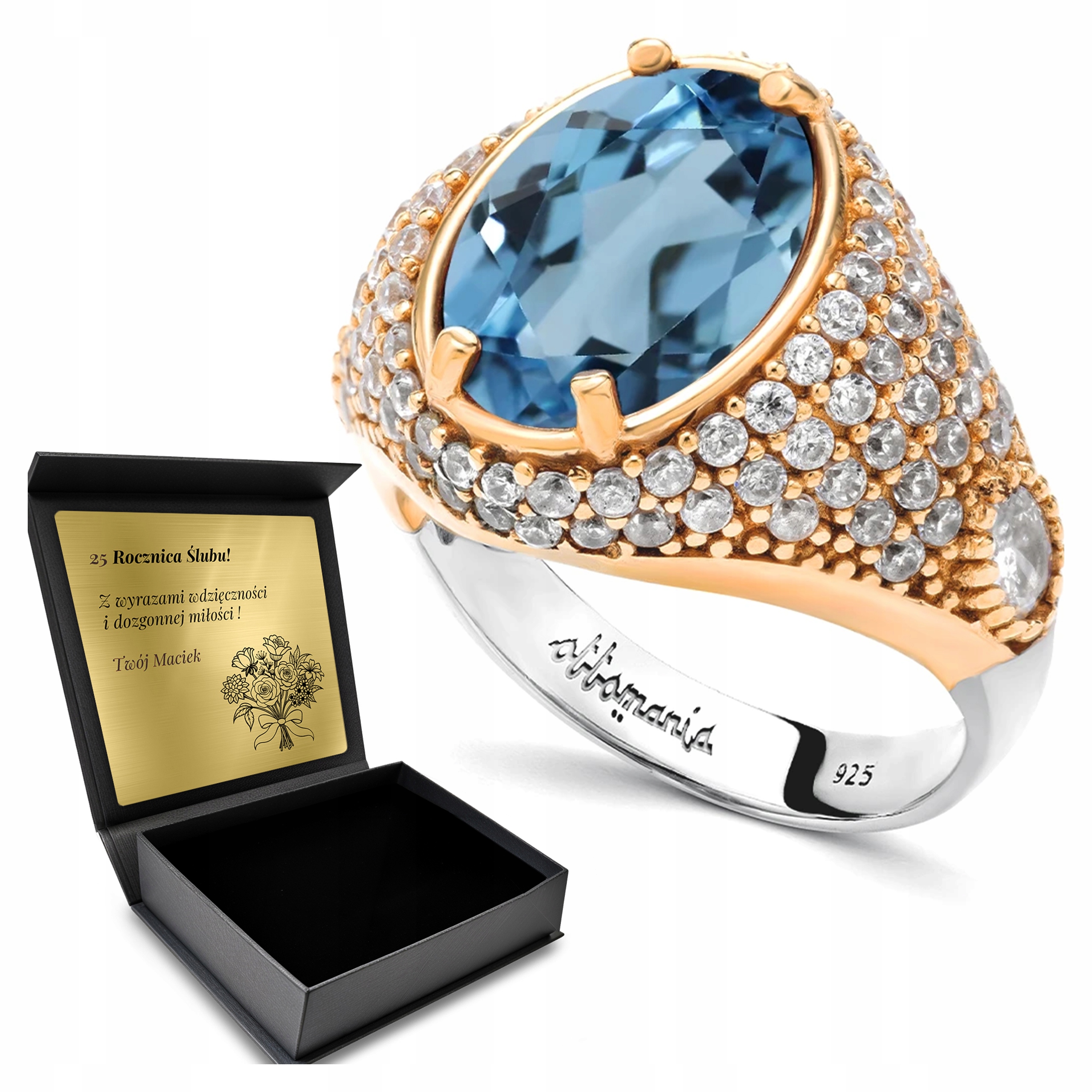 Prstýnek 925 Zirkony A Topaz Šperky Pro Ženy Gravírování