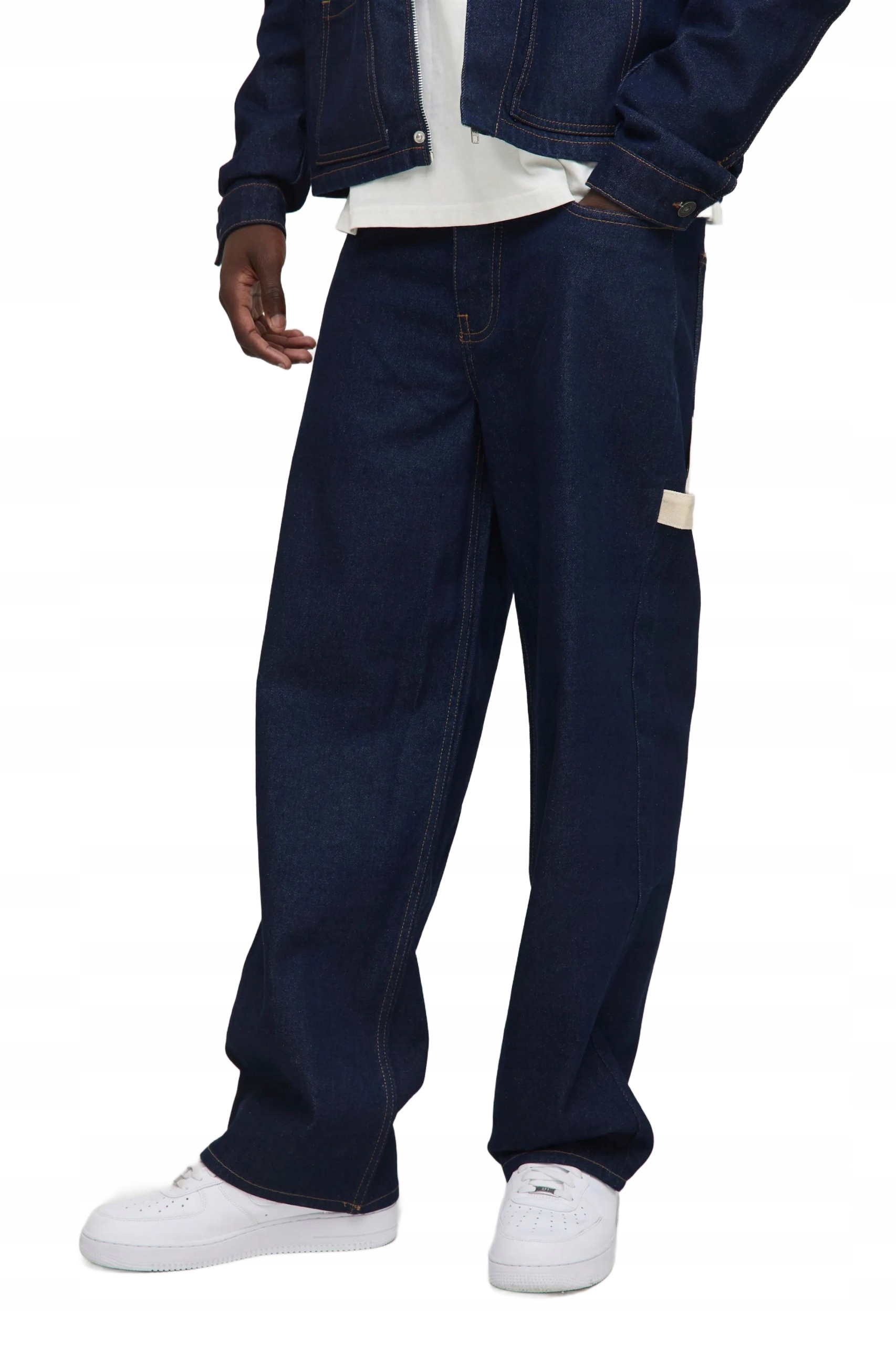 Boohooman Pánské Volné Džíny V Modré Barvě S Páskem Na Noze 34 Z3A