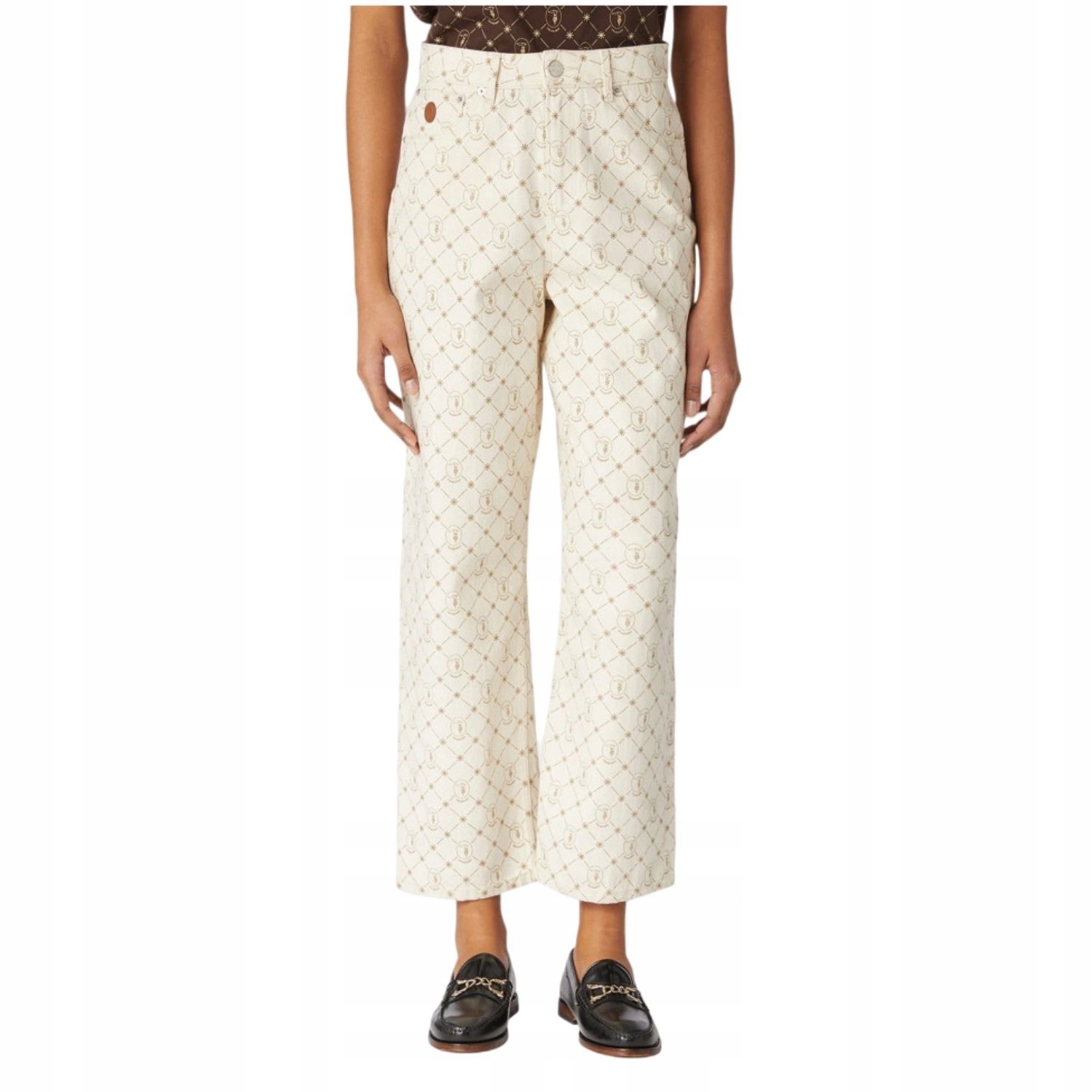 Dámské džínové kalhoty Trussardi béžové s volným logem vel. W28