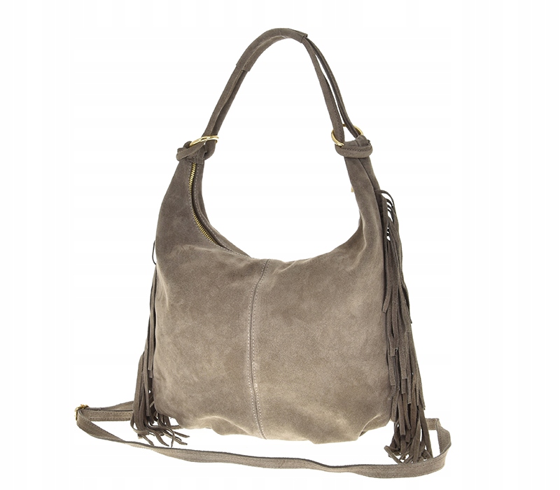 Semišový sáček s třásněmi Boho kožený béžový Laura Biaggi