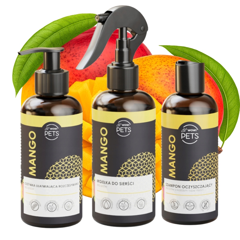 Zestaw kosmetyków dla psa Mango Wow!pets (Szampon, mgiełka, odżywka)