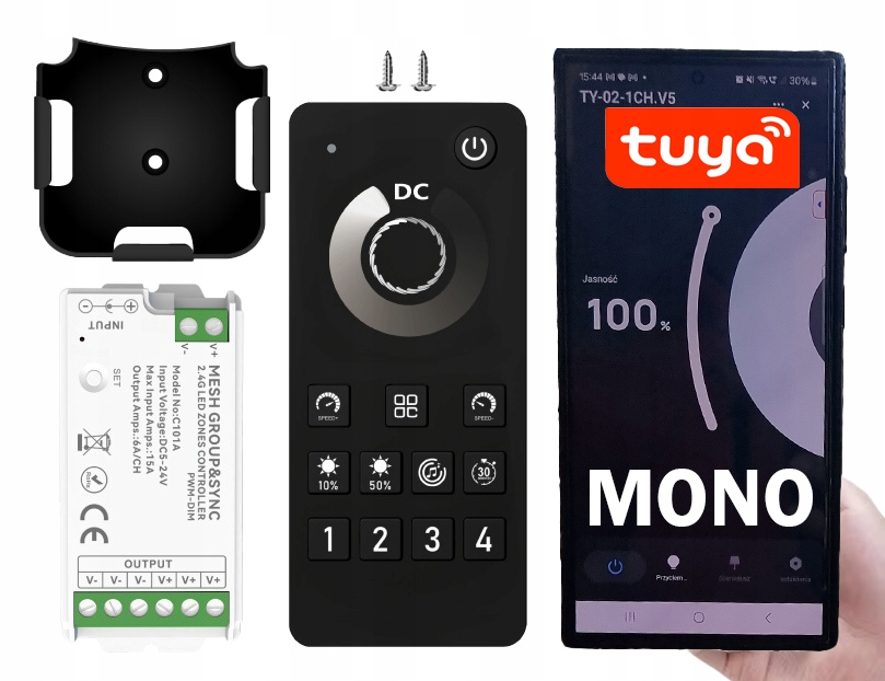 Ovladač Dálkový Ovladač Rádiový stmívač pro Led pásky Cob Mono Bt Tuya 4 Zóny