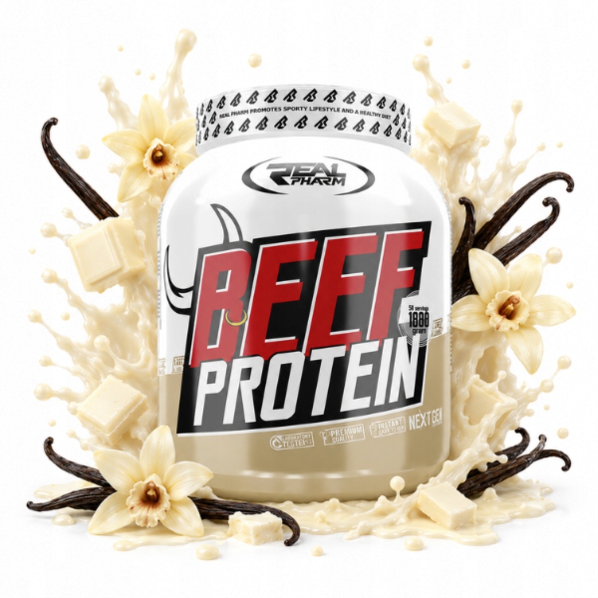 Hovězí Protein protein Real Pharm Beef Protein 85% 1800 g Vanilka