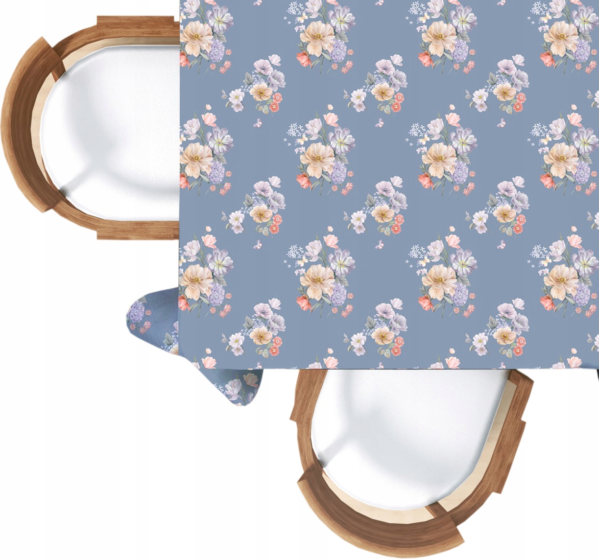 OBRUS PLAMOODPORNY 110X160 WZORY BŁĘKITNY BUKIET