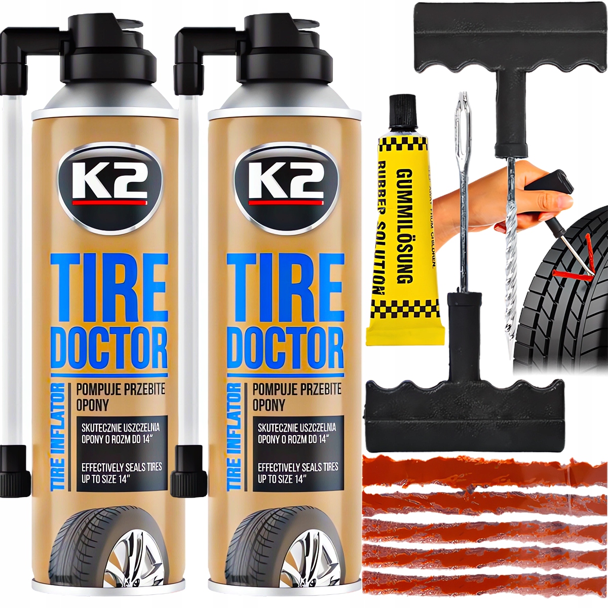K2 Tire Doktor 2x 400ML Zestaw Naprawczy Do Opon Do Naprawy Opon Klej
