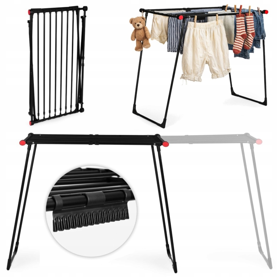 Suszarka na pranie stojąca rozsuwana teleskopowa 19 metrów składana czarna