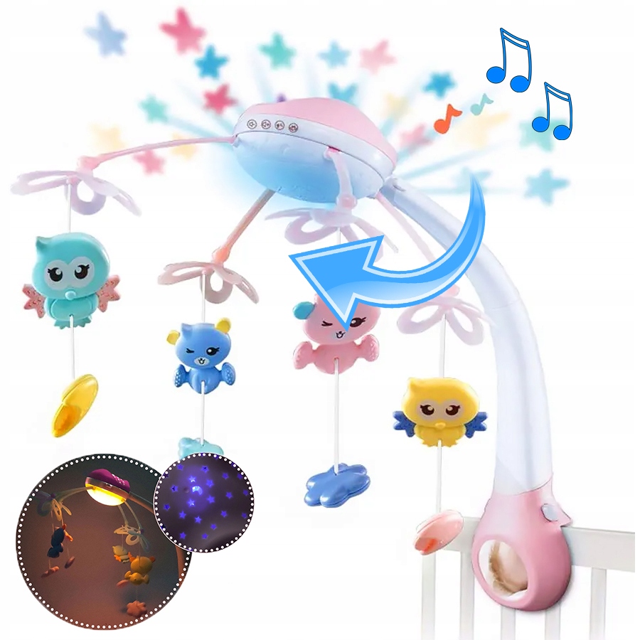 Karuzela do łóżeczka 500 MELODII PROJEKTOR LED TIMER Sterowanie na PILOT Bohater brak