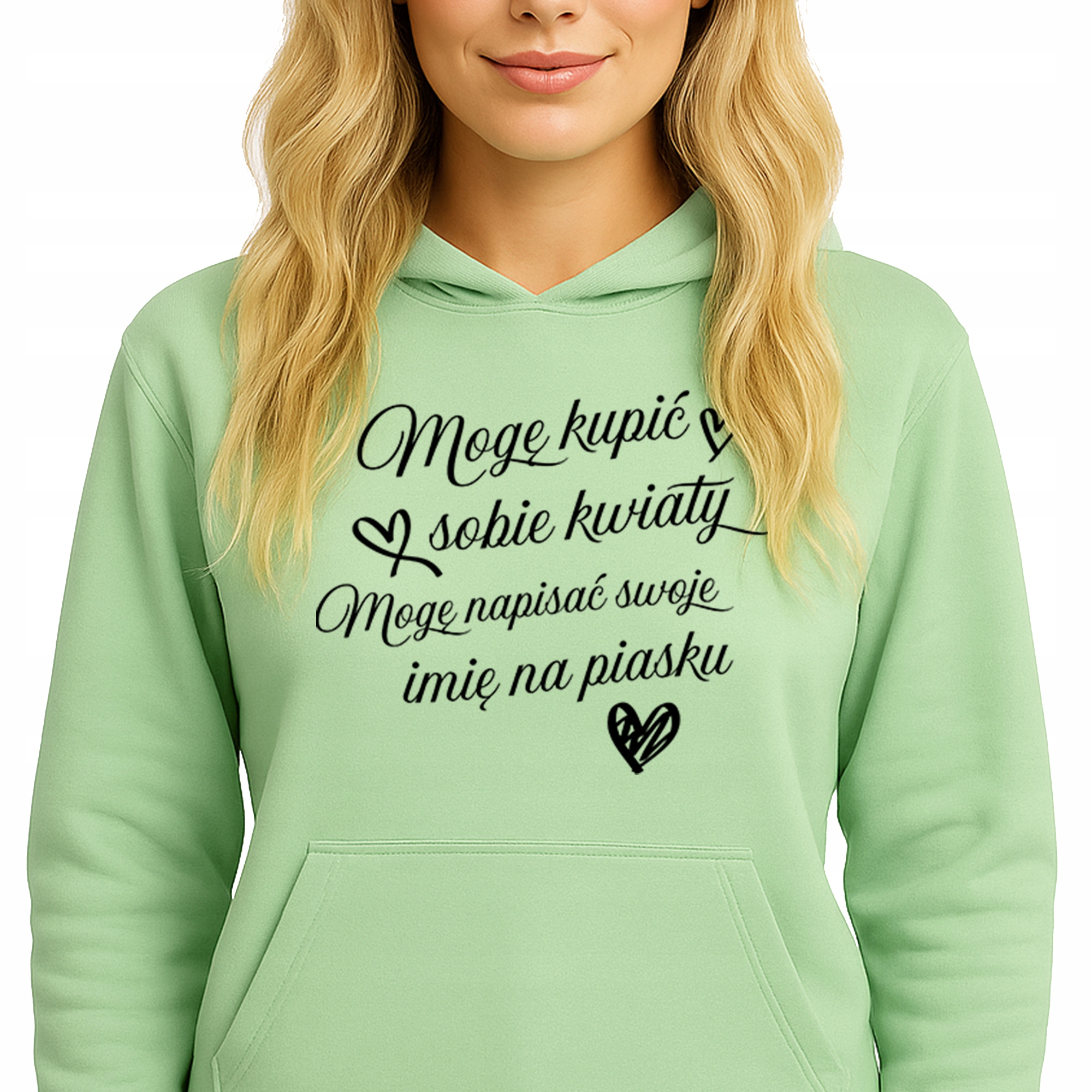 Mikina S Kapucí Zelená Hoodie Bavlněná Můžu si koupit Květiny Vel M