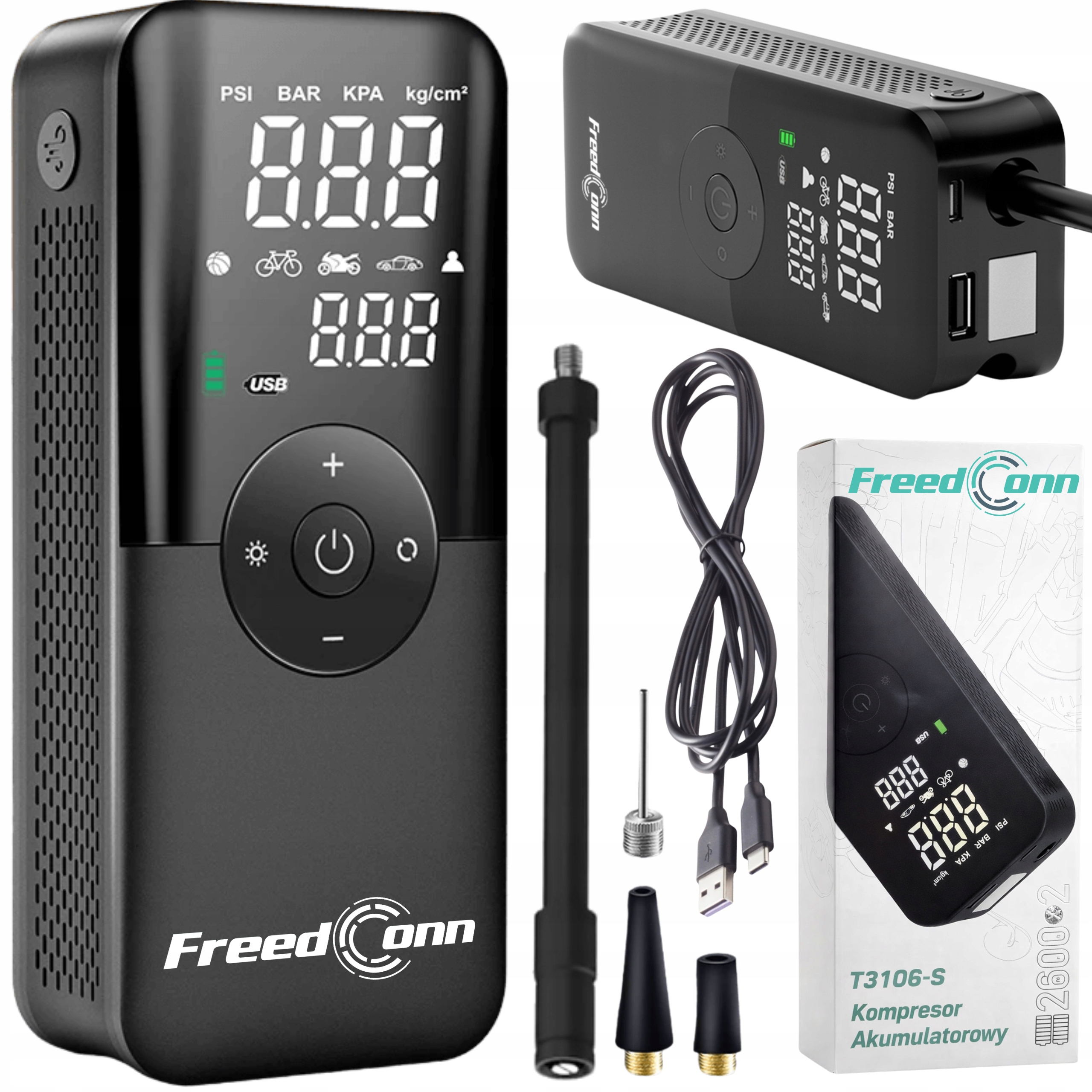 Kompresor Samochodowy Motocyklowy Pompka Bezprzewodowa Rower Powerbank Usb