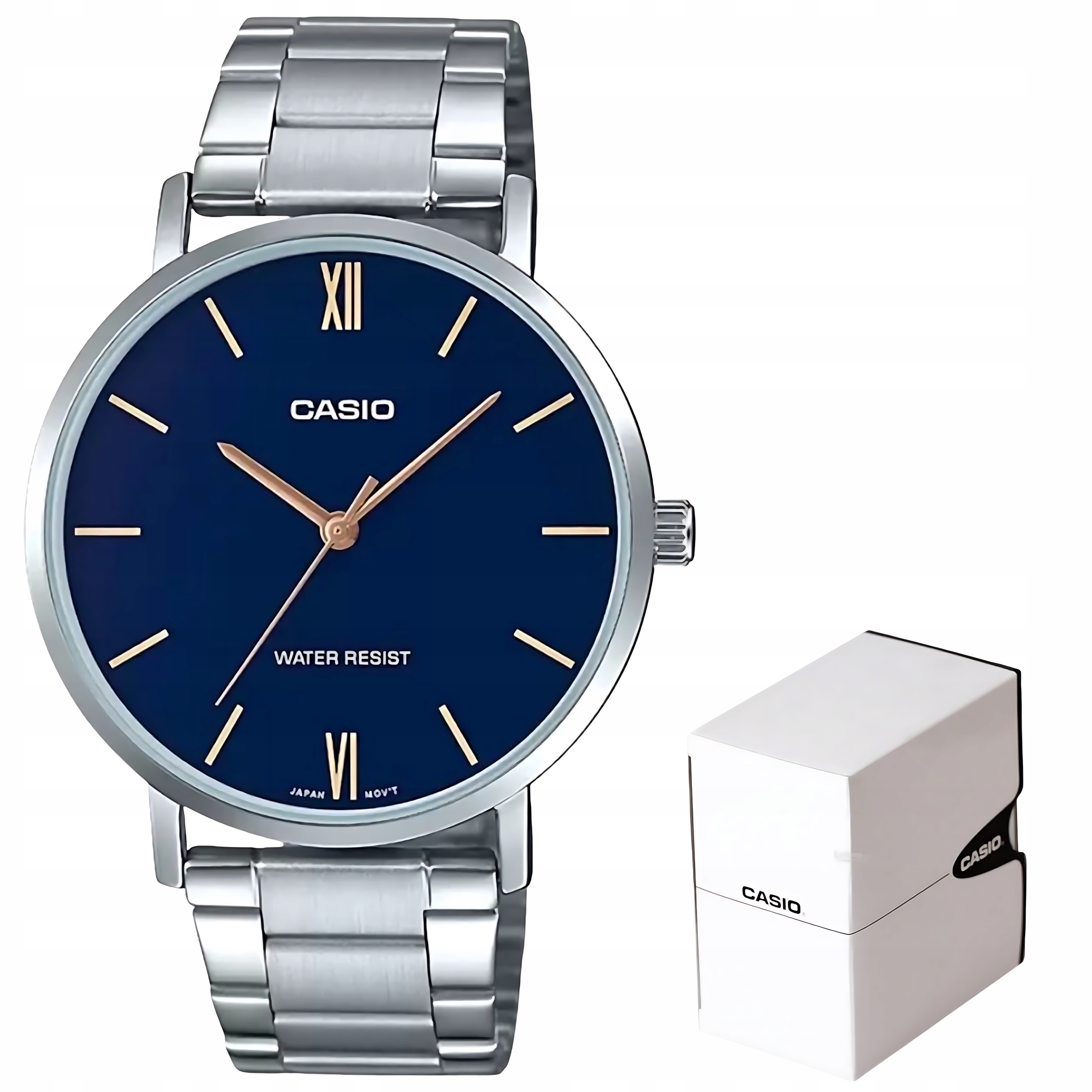 Dámské hodinky Casio LTP-VT01D-2B Stříbrné Tmavě modré Slim Vodotěsné WR30