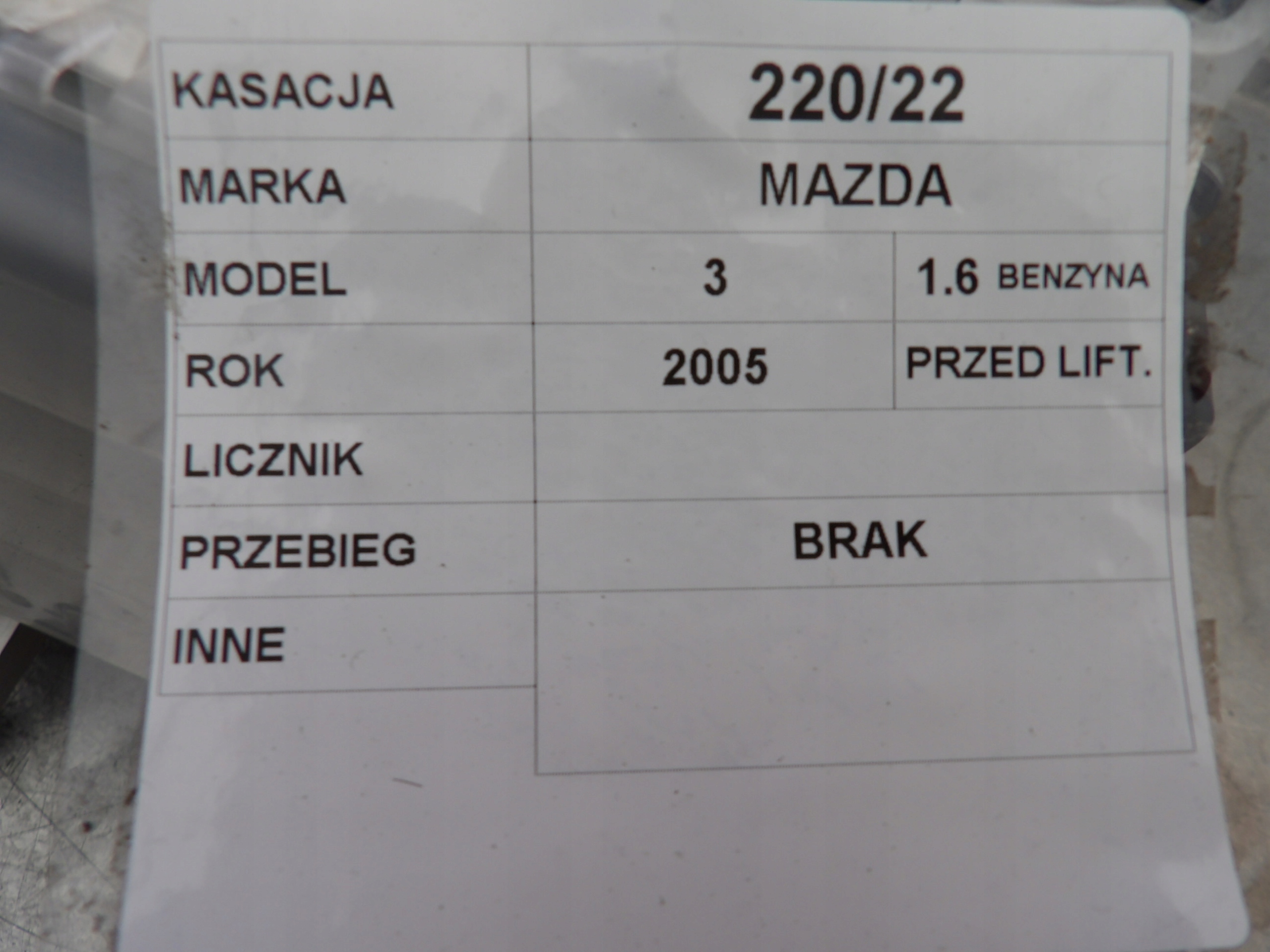 OROLOGIO, LICZNIKI MAZDA 3 E 1,6B 4KBP4KB