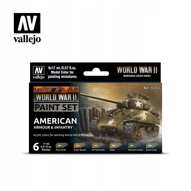 Sada 6 Barev Vallejo MC Ww II Us Armour 70203