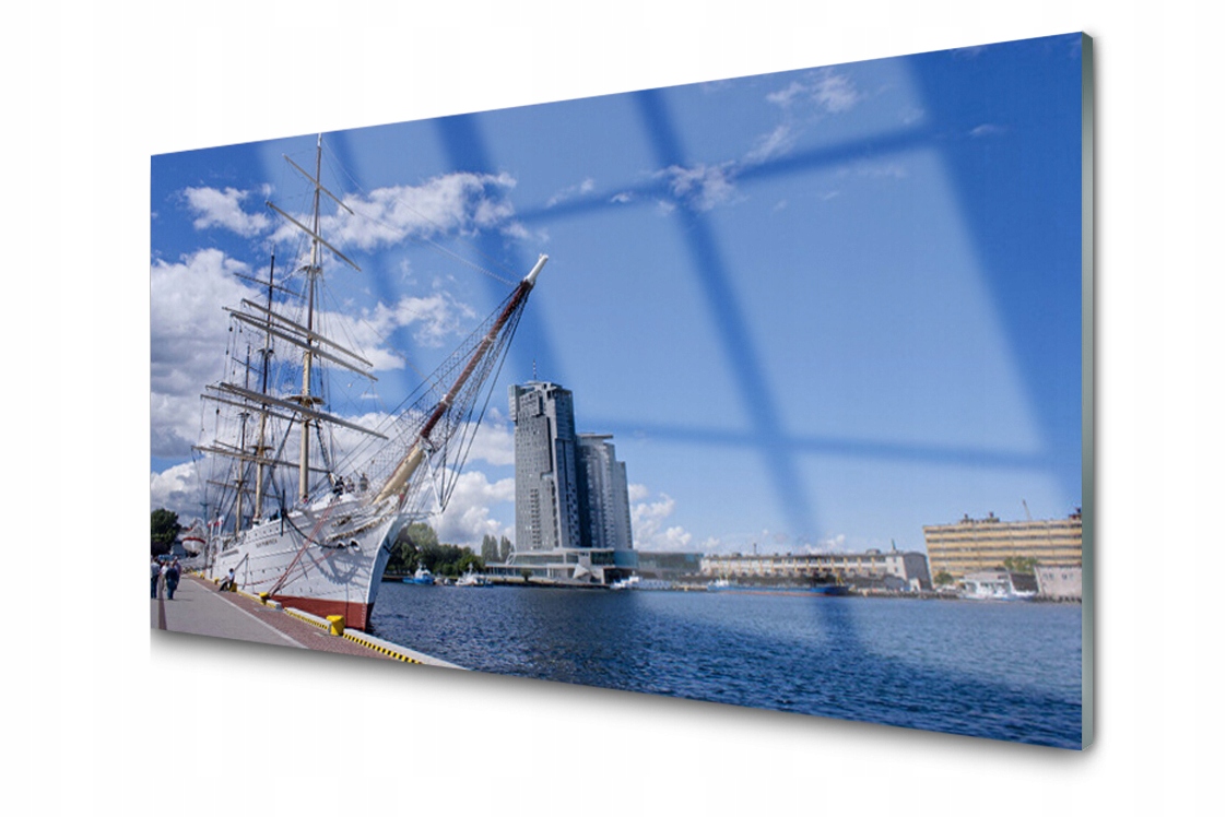 

Panel szklany dekor Łódka Morze Miasto 140x70